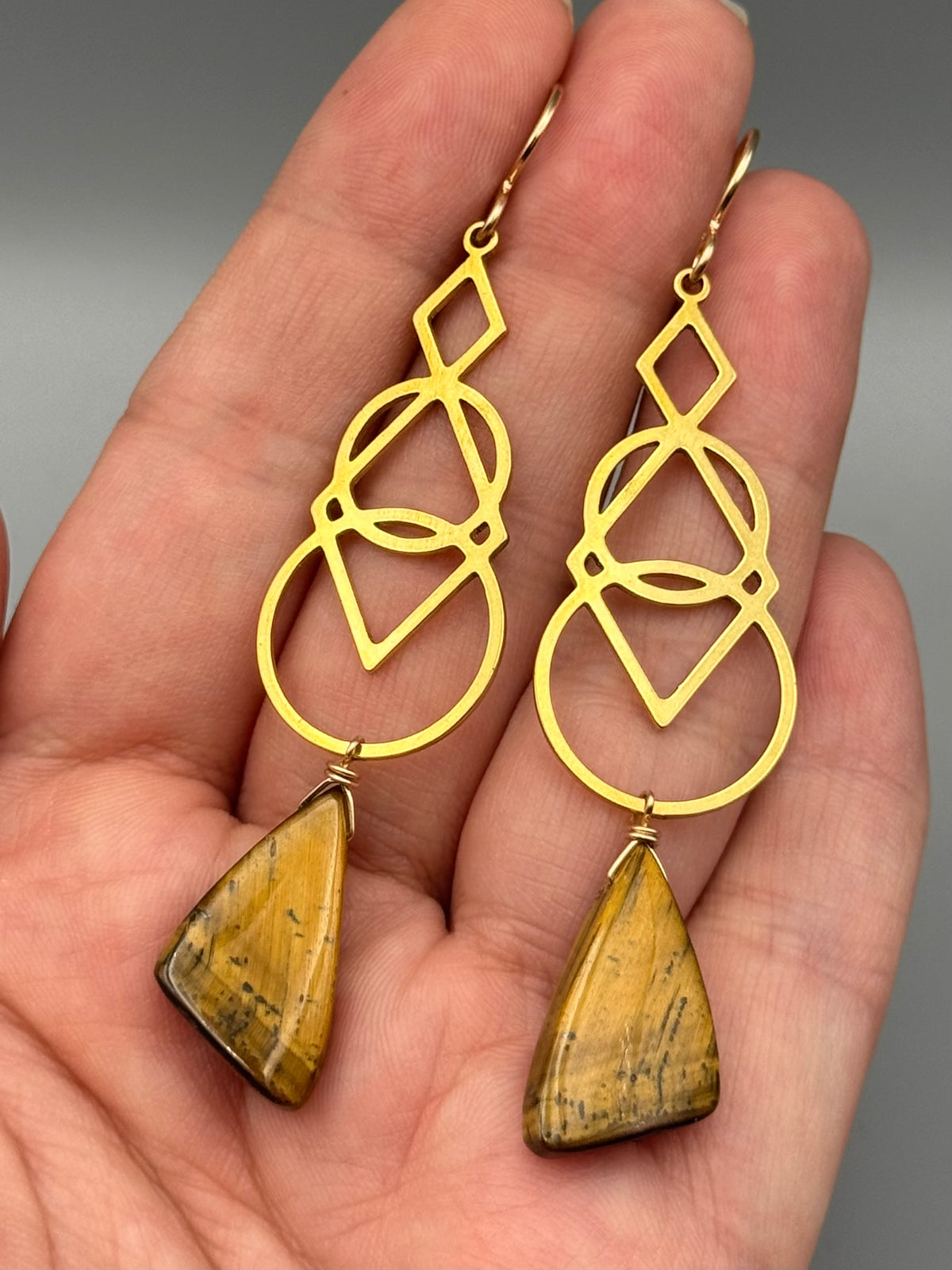 •SIGNS• tiger eye wing + gold earrings