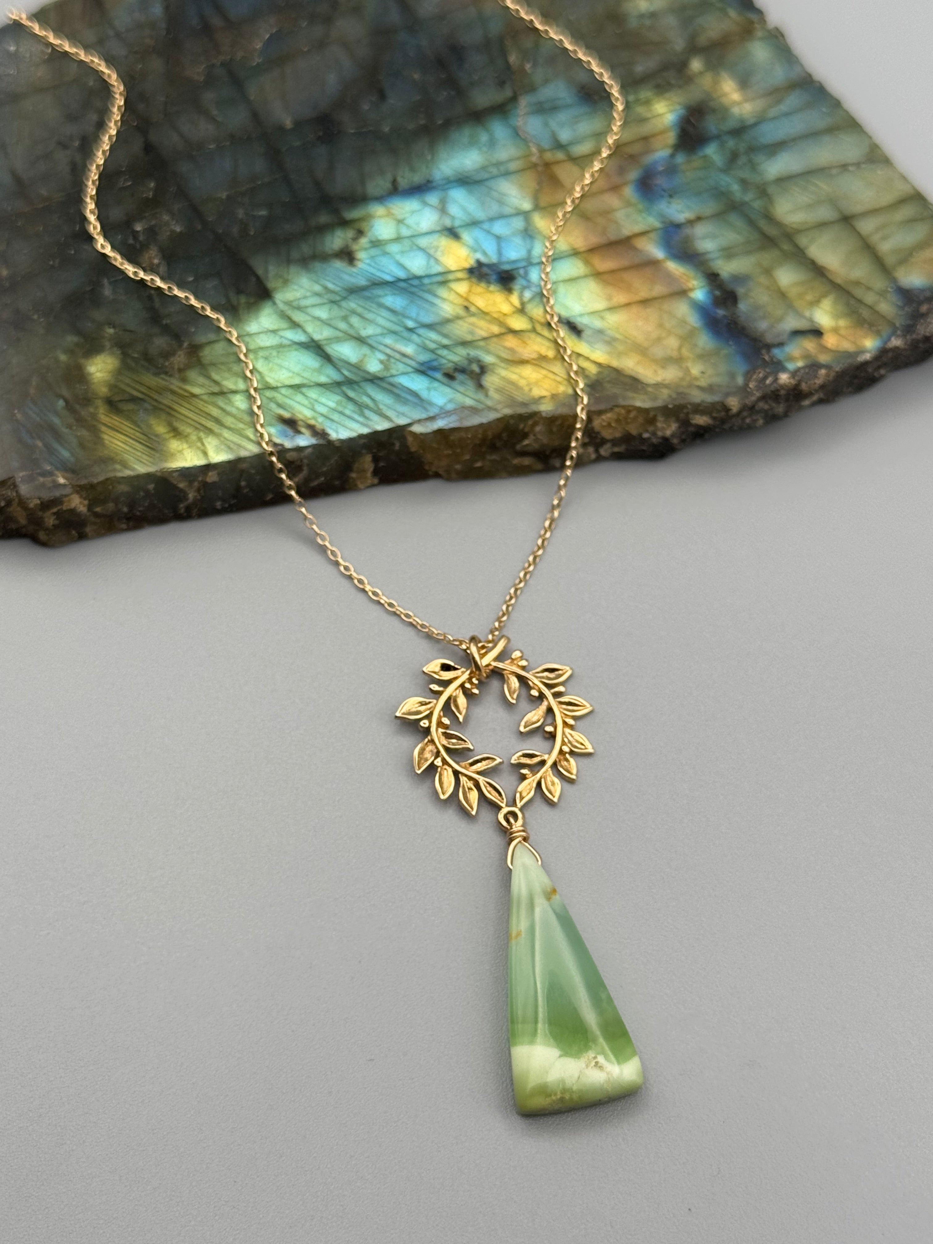 •ALCHEMY• chrysoprase + gold necklace (18"-20" long)