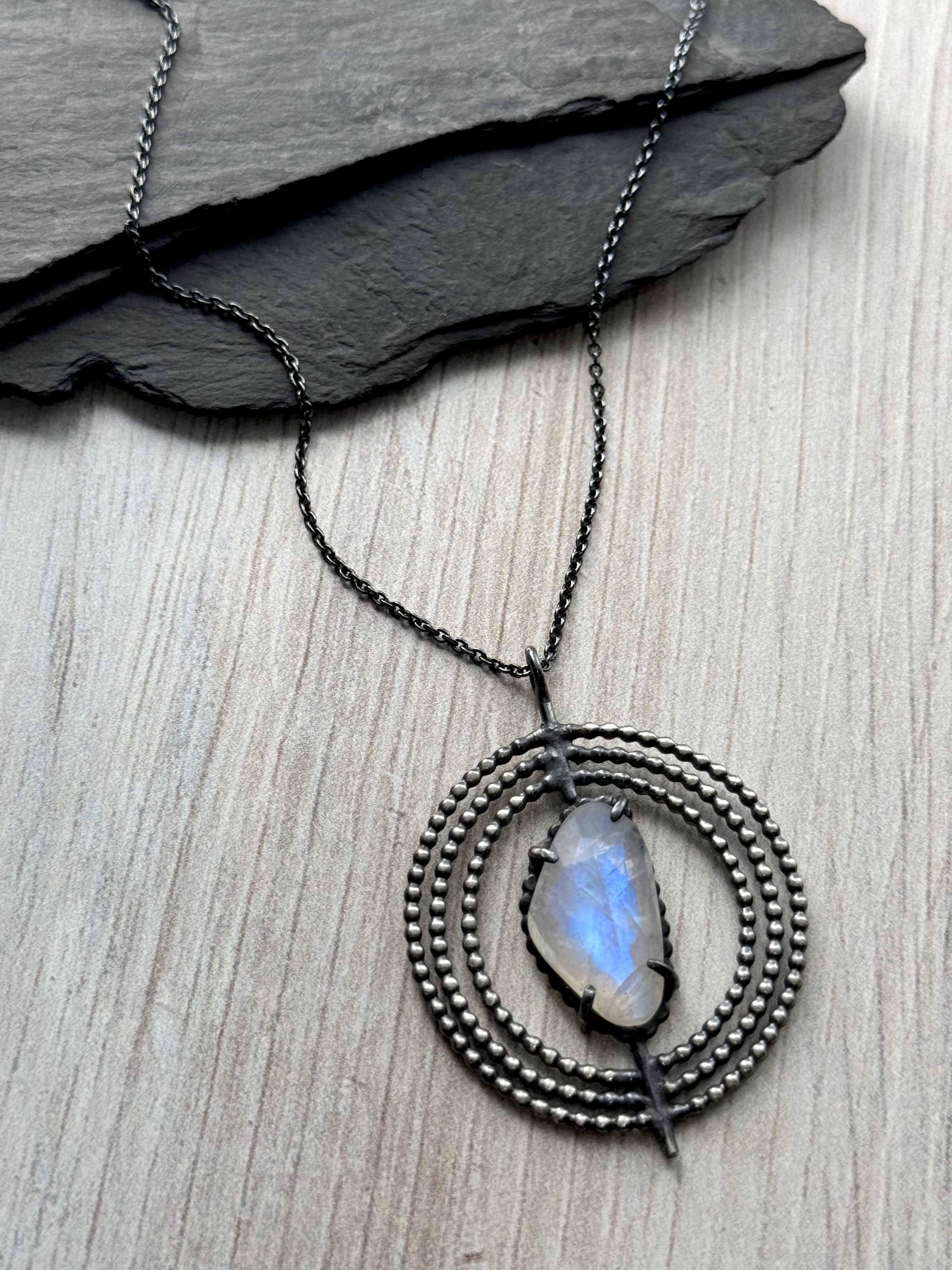 •INNER COMPASS• rainbow moonstone freeform + silver necklace (18" long)