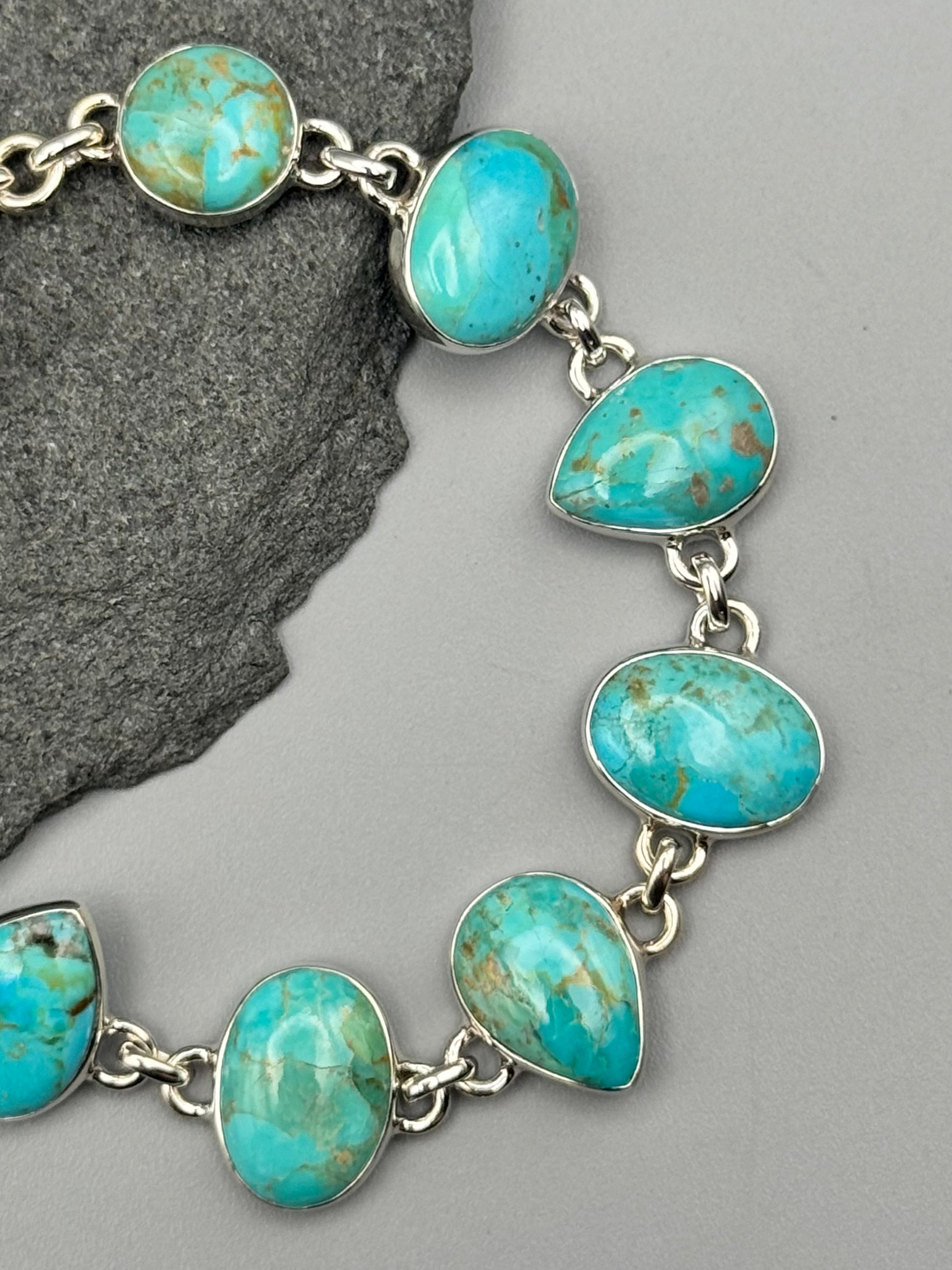 •BOULDER TURQUOISE - GEO MIX• linked silver bracelet (7.25" - 8.5")