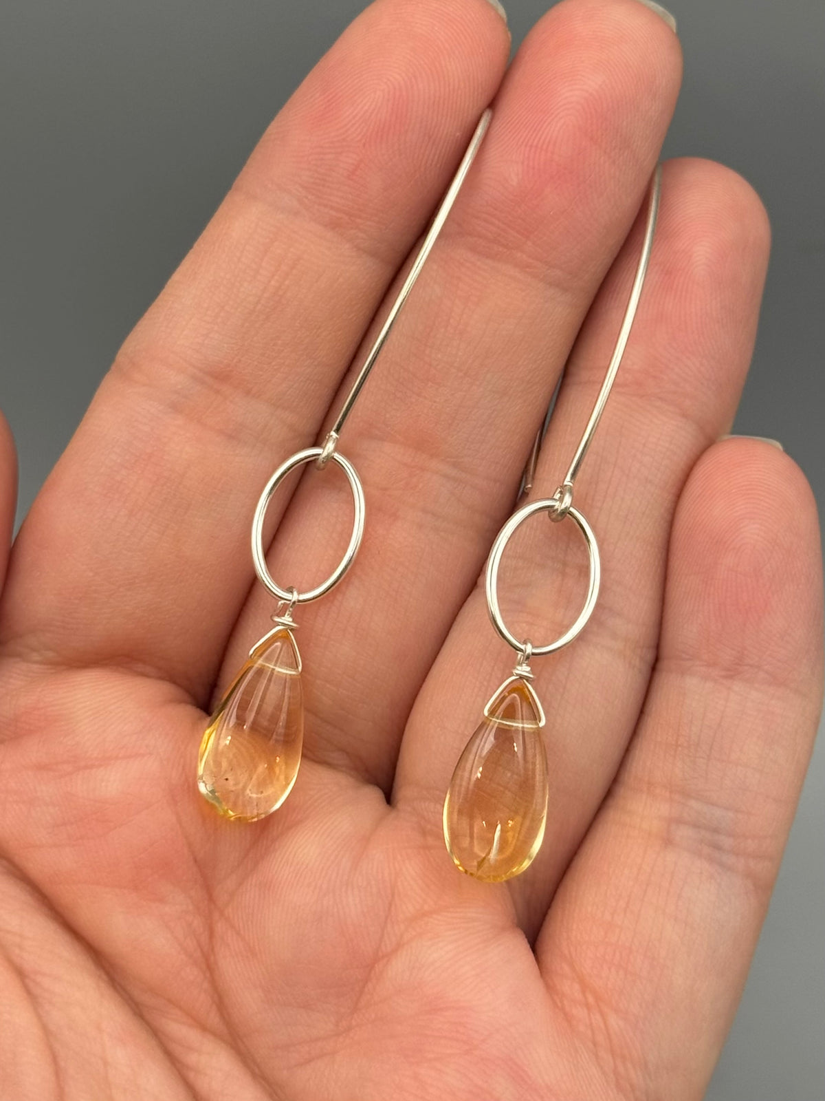 •IO• citrine tear + silver earrings