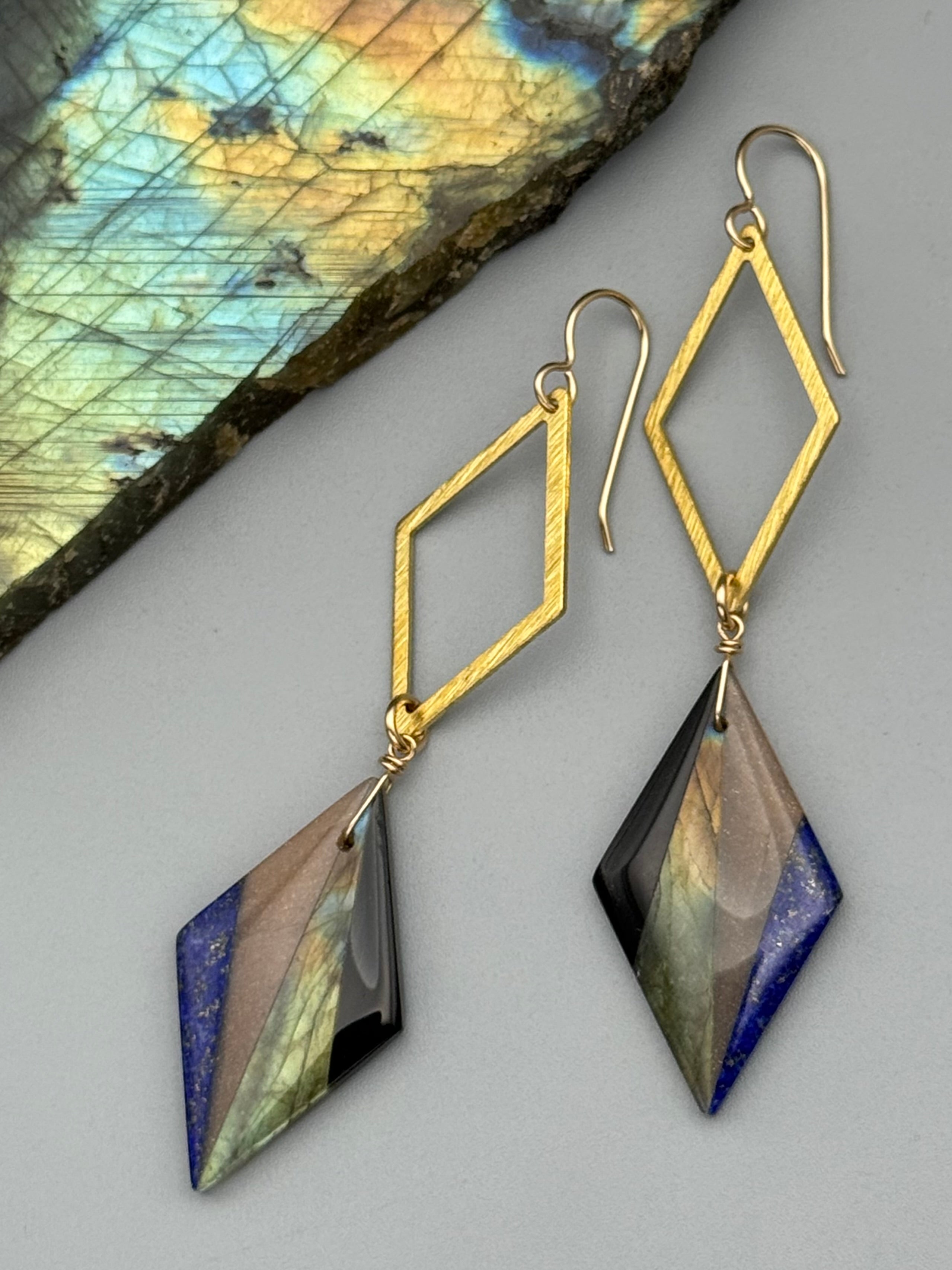 •DIAMOND DUO• intarsia + gold earrings