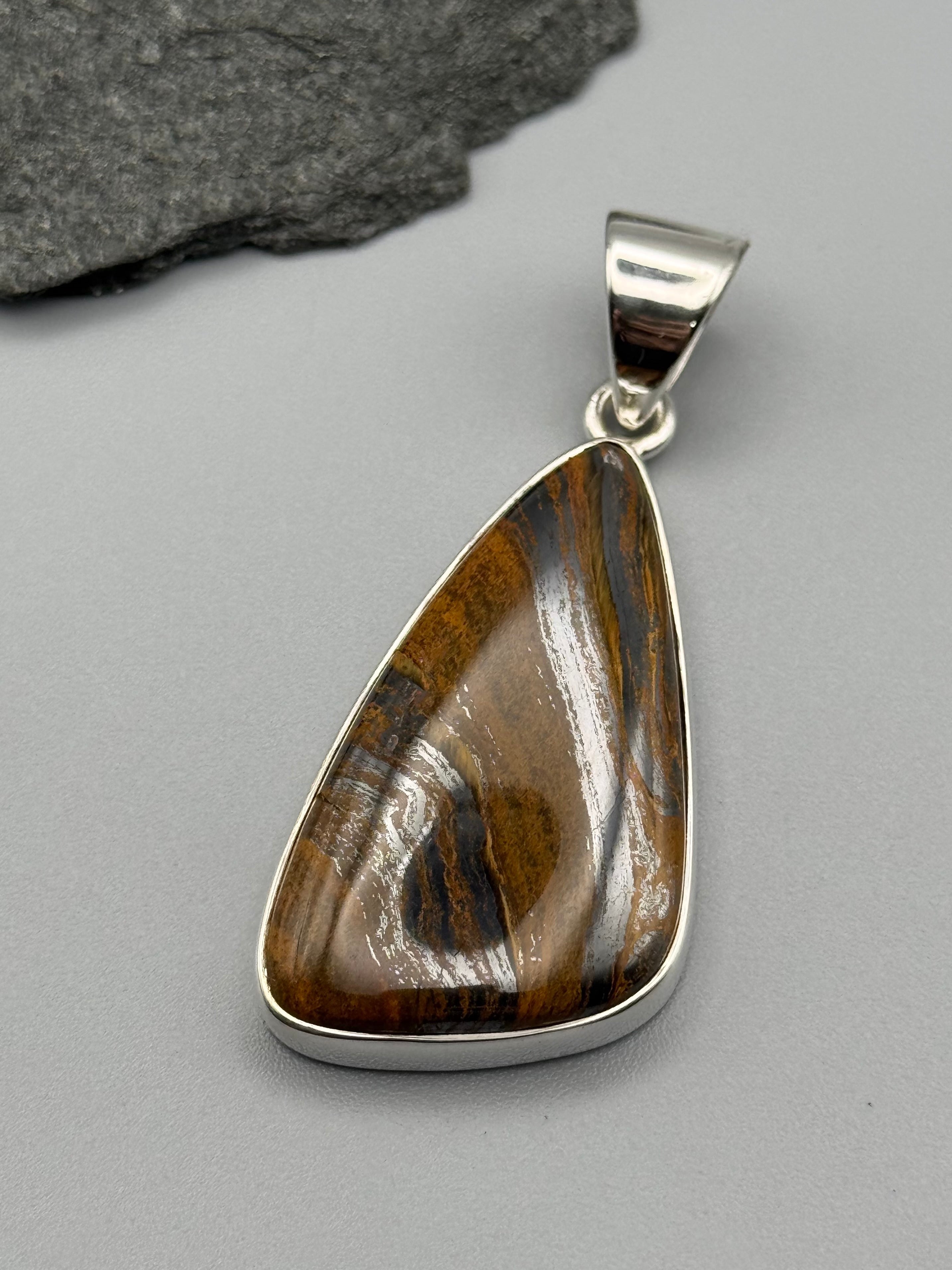 •TIGER IRON - SOFT TRIANGLE• sterling silver pendant