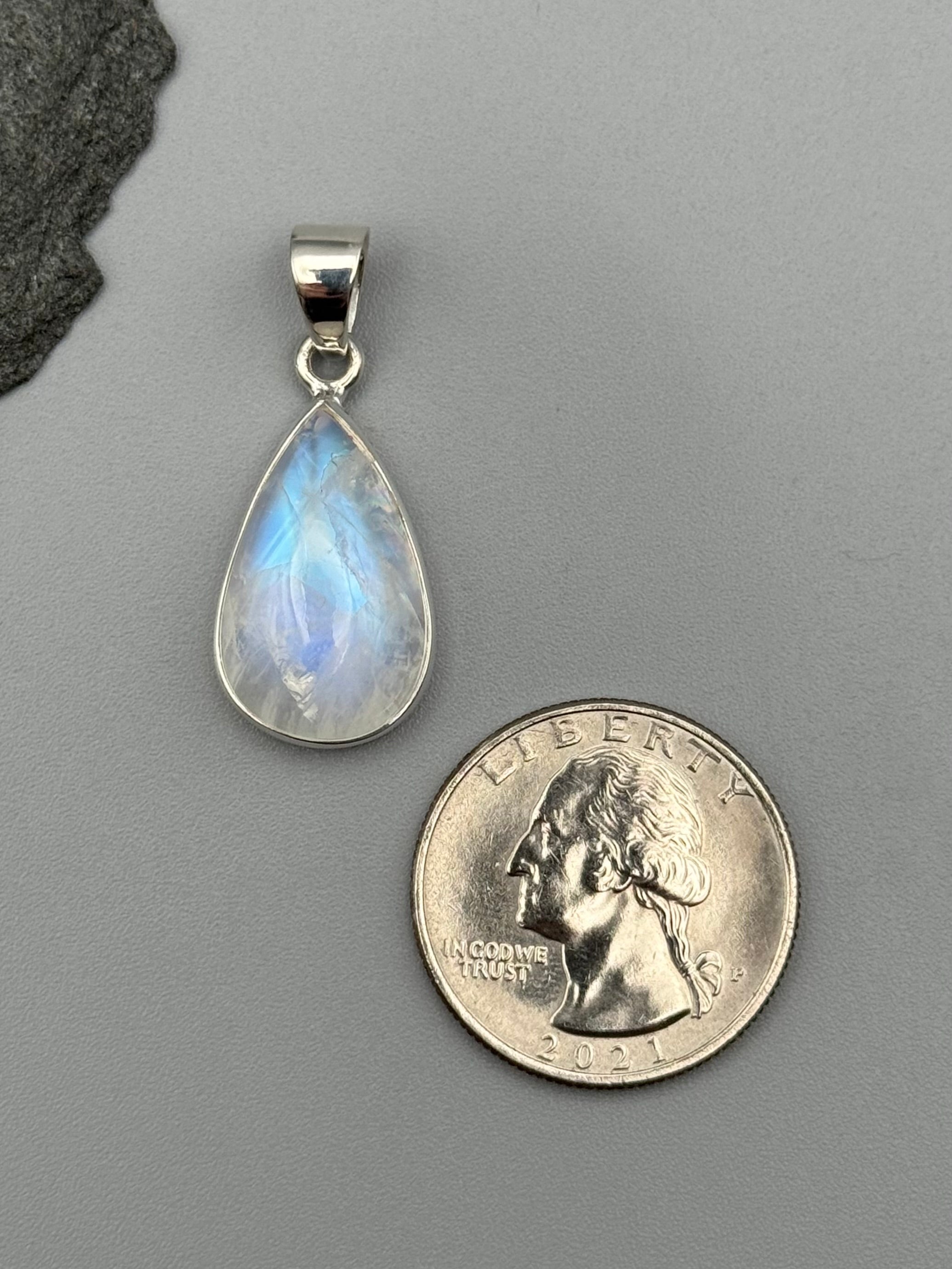 •RAINBOW MOONSTONE - TEAR 1• sterling silver pendant