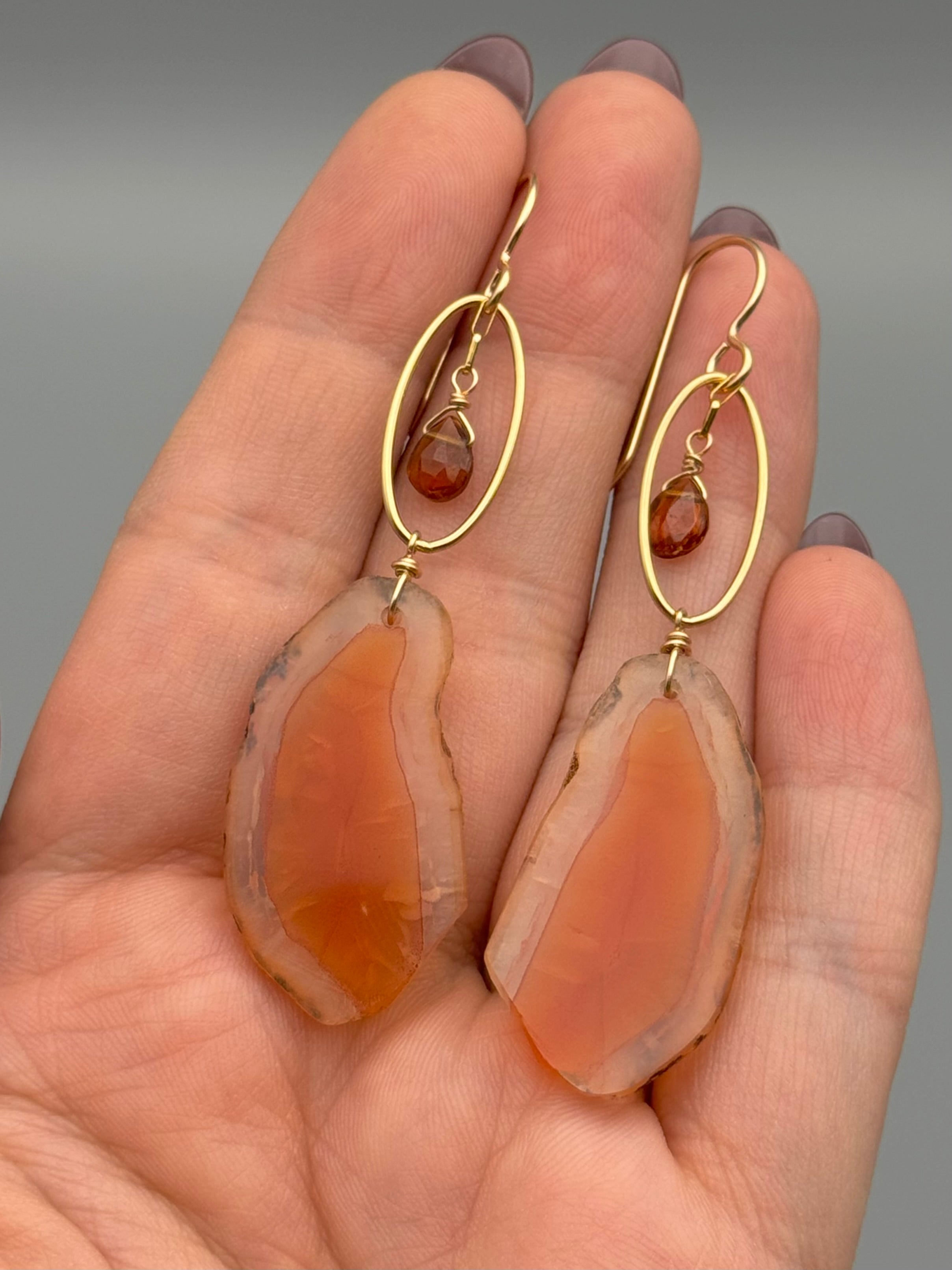•LUNA• hessonite garnet + carnelian gold earrings