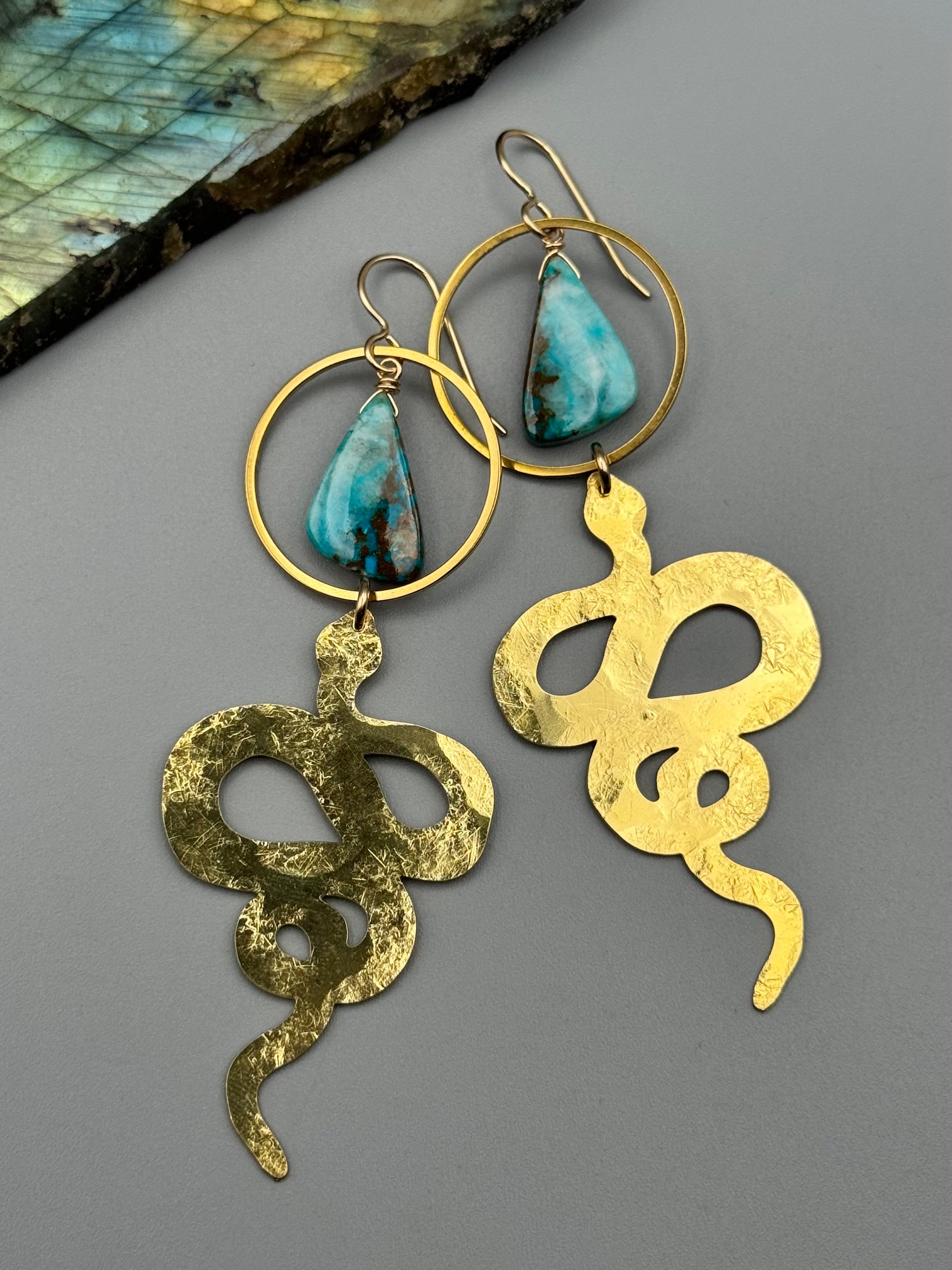 •LUNA NĀGA• chrysocolla wing + gold earrings