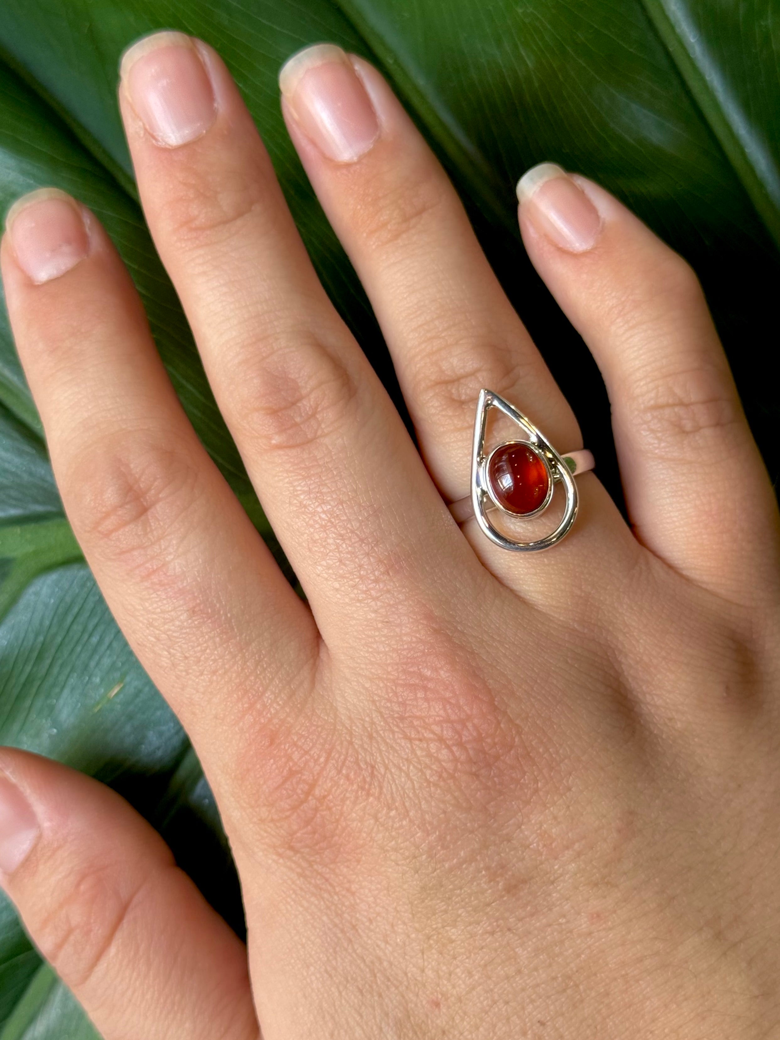 •HESSONITE GARNET - OPEN TEAR• silver ring (various sizes)