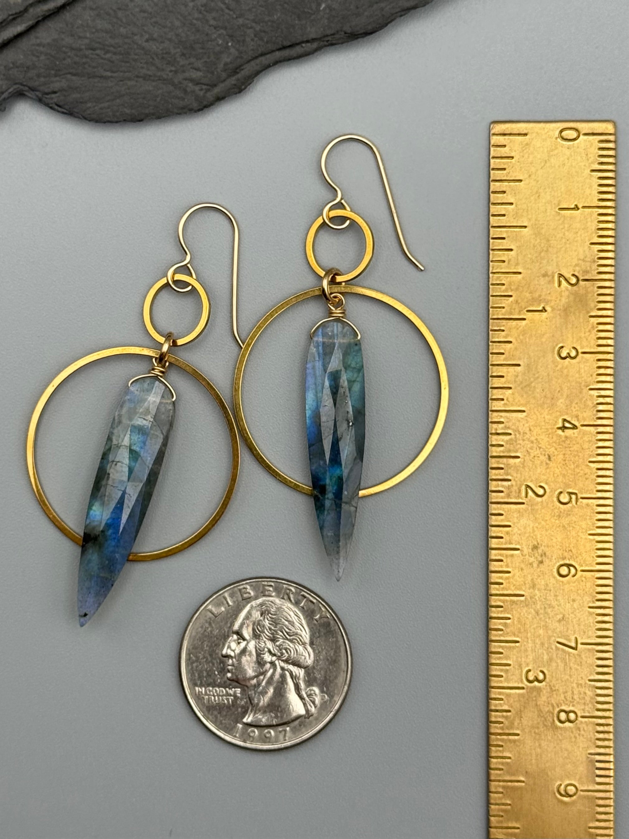 •EQUA-ORBIT• labradorite spear tear + gold earrings