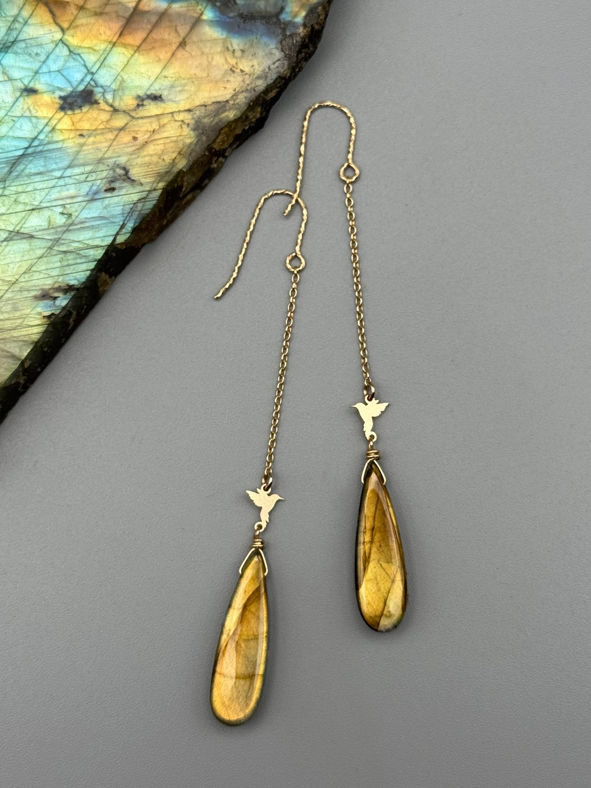 •NECTAR• golden labradorite tear + gold earrings