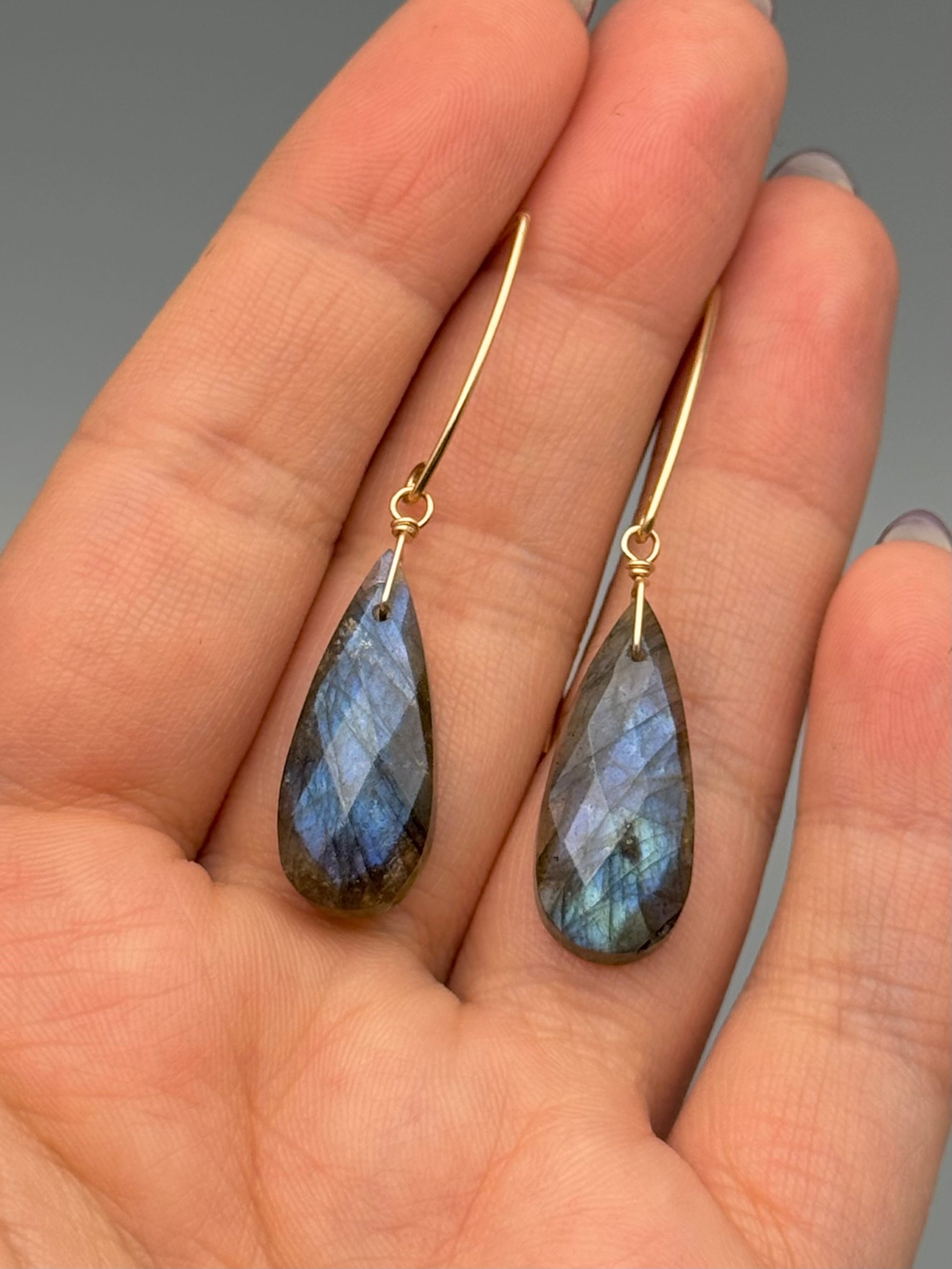 •STRAY• labradorite tear + gold earrings