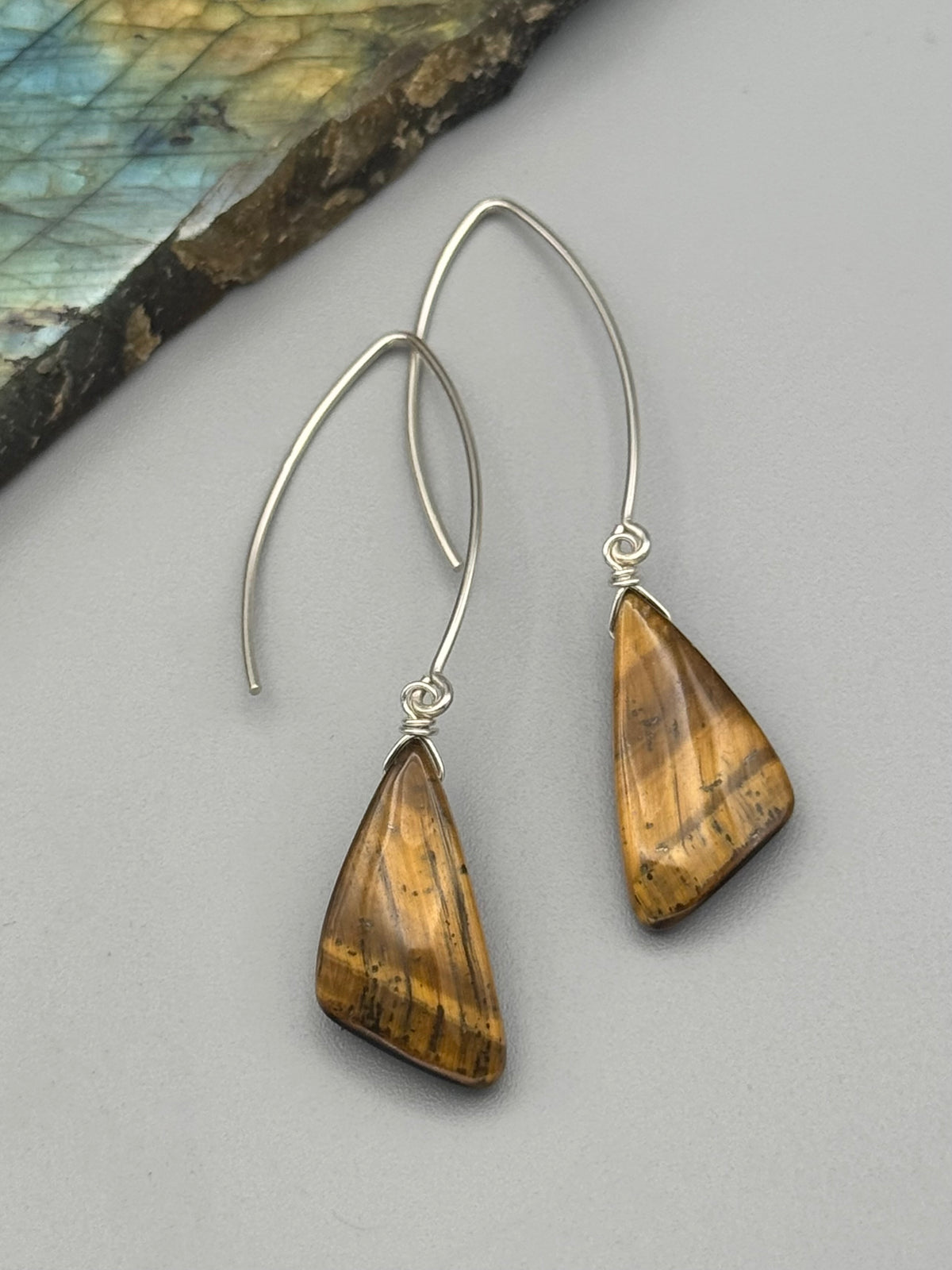•STRAY• tiger eye wing + silver earrings