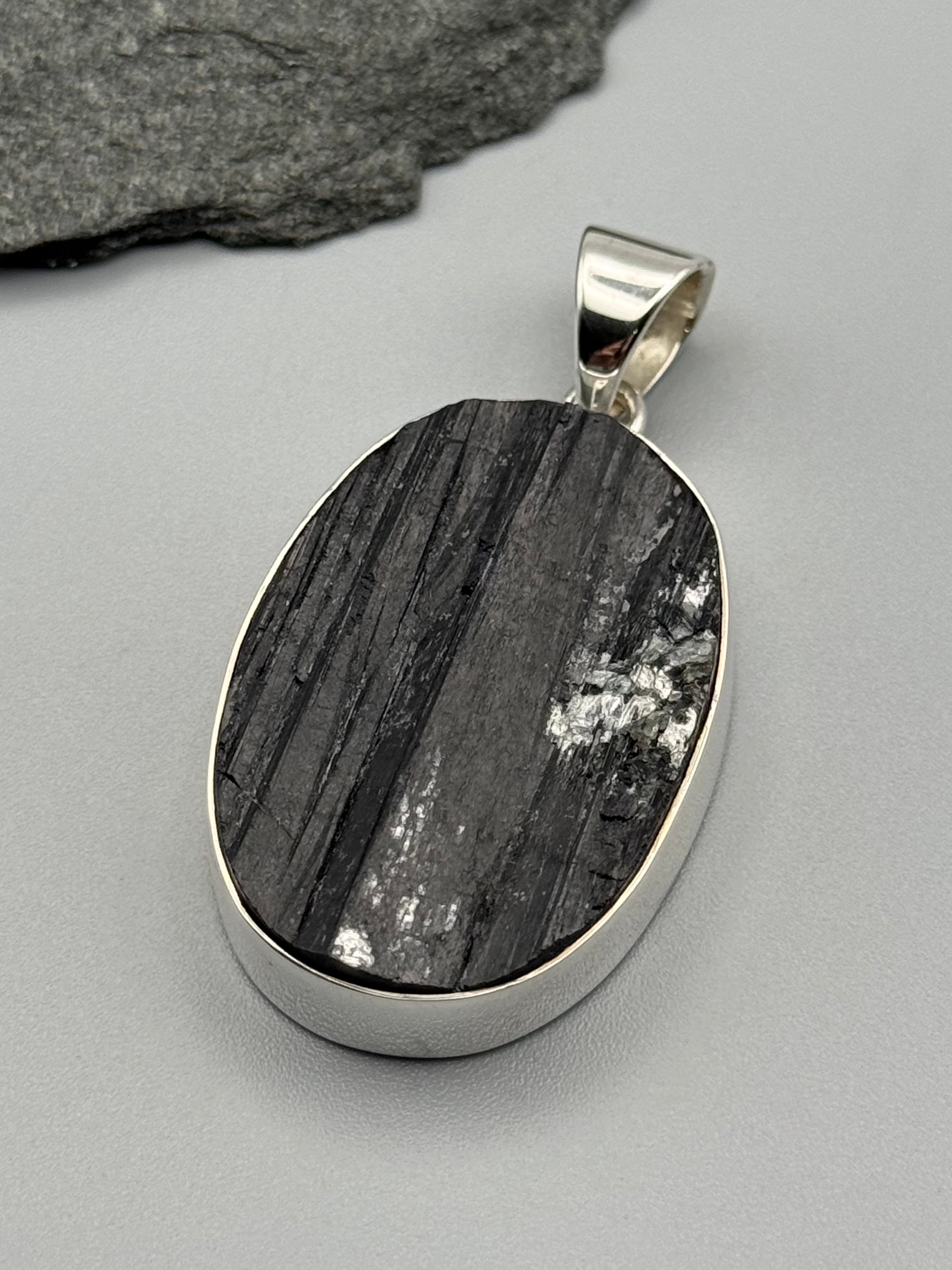 •BLACK TOURMALINE - OVAL• sterling silver pendant