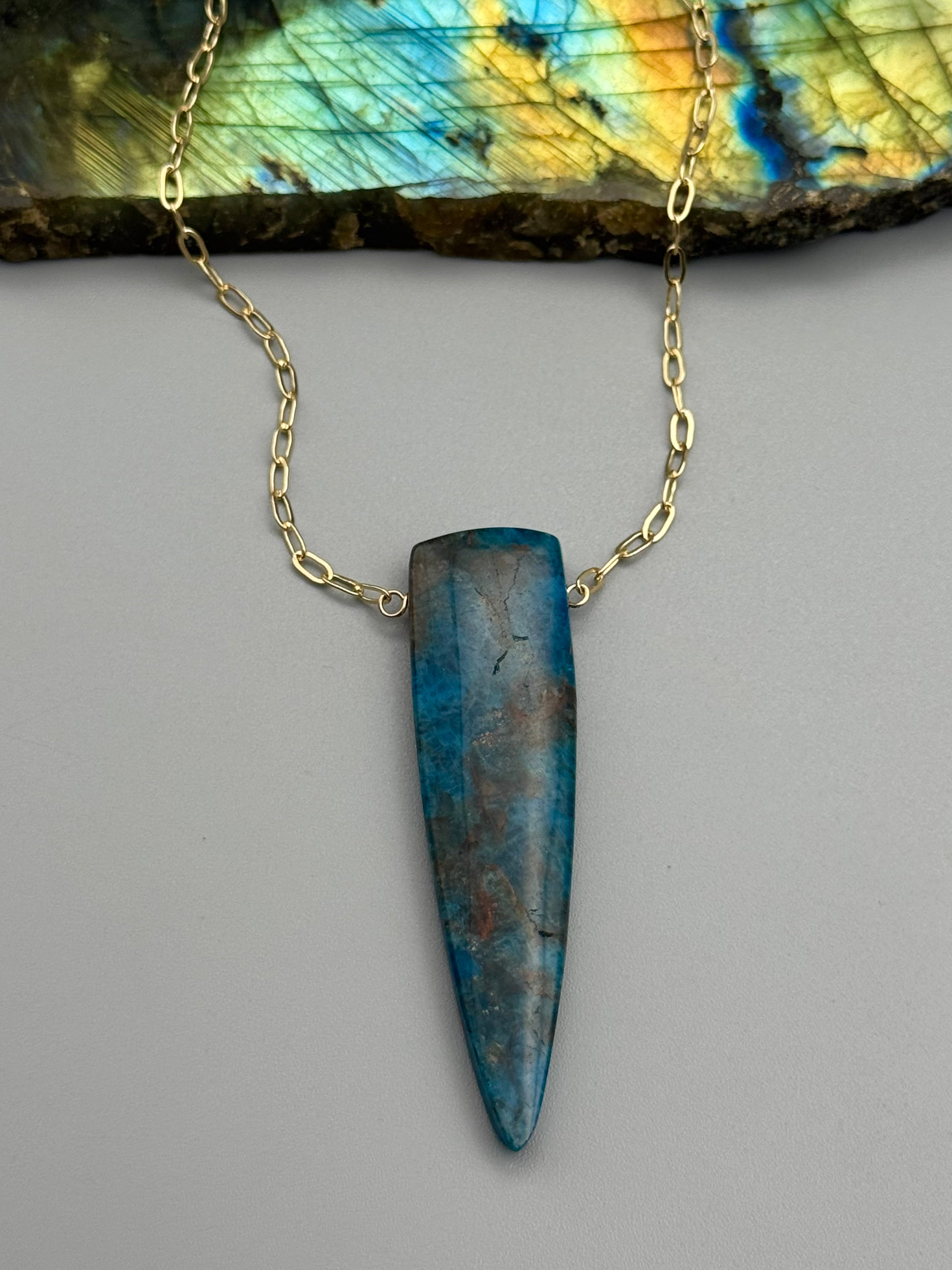 •AEON• blue apatite fang + gold necklace (16"-18" long)