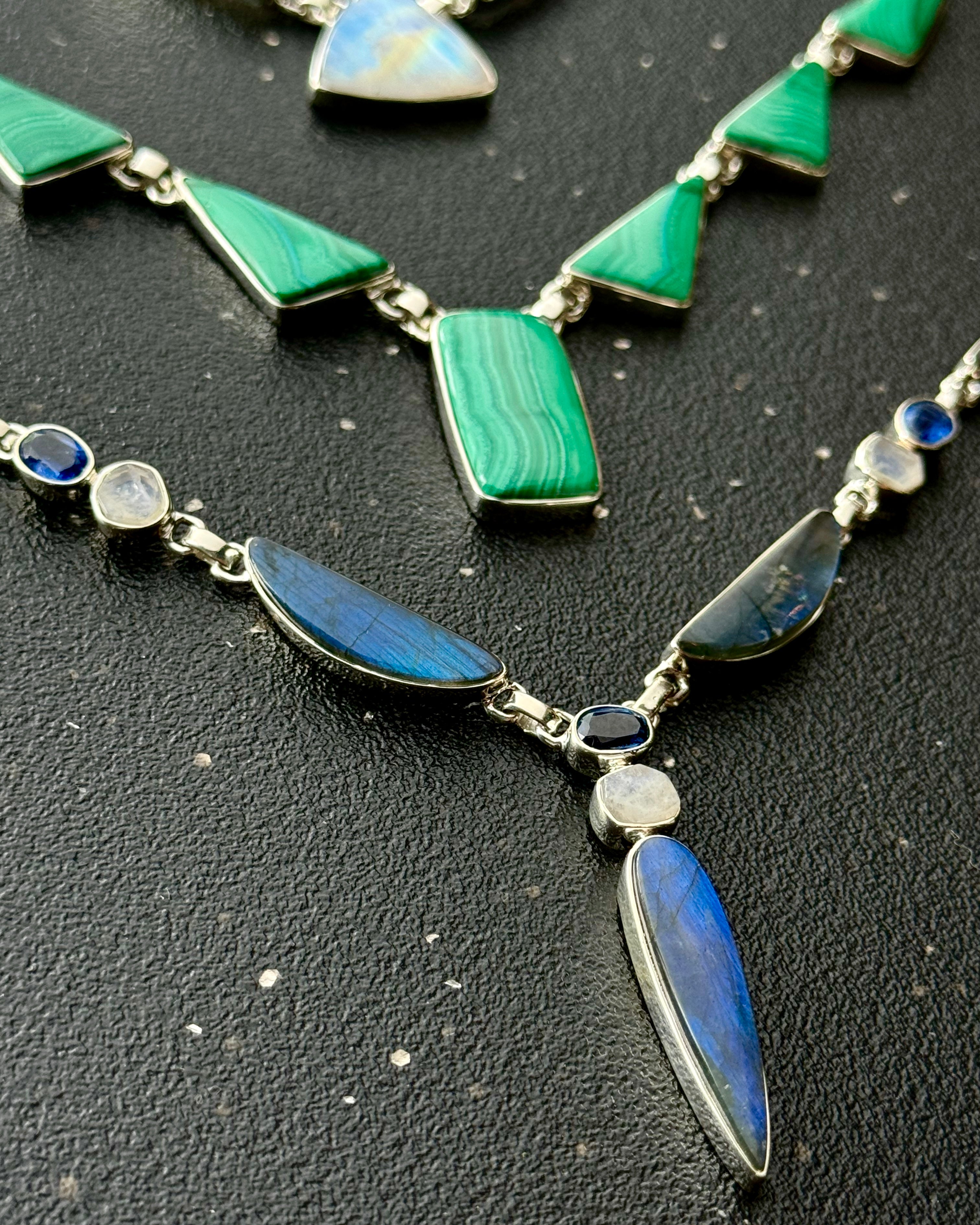 •MALACHITE• multi-stone + silver necklace (ADJ to 18")