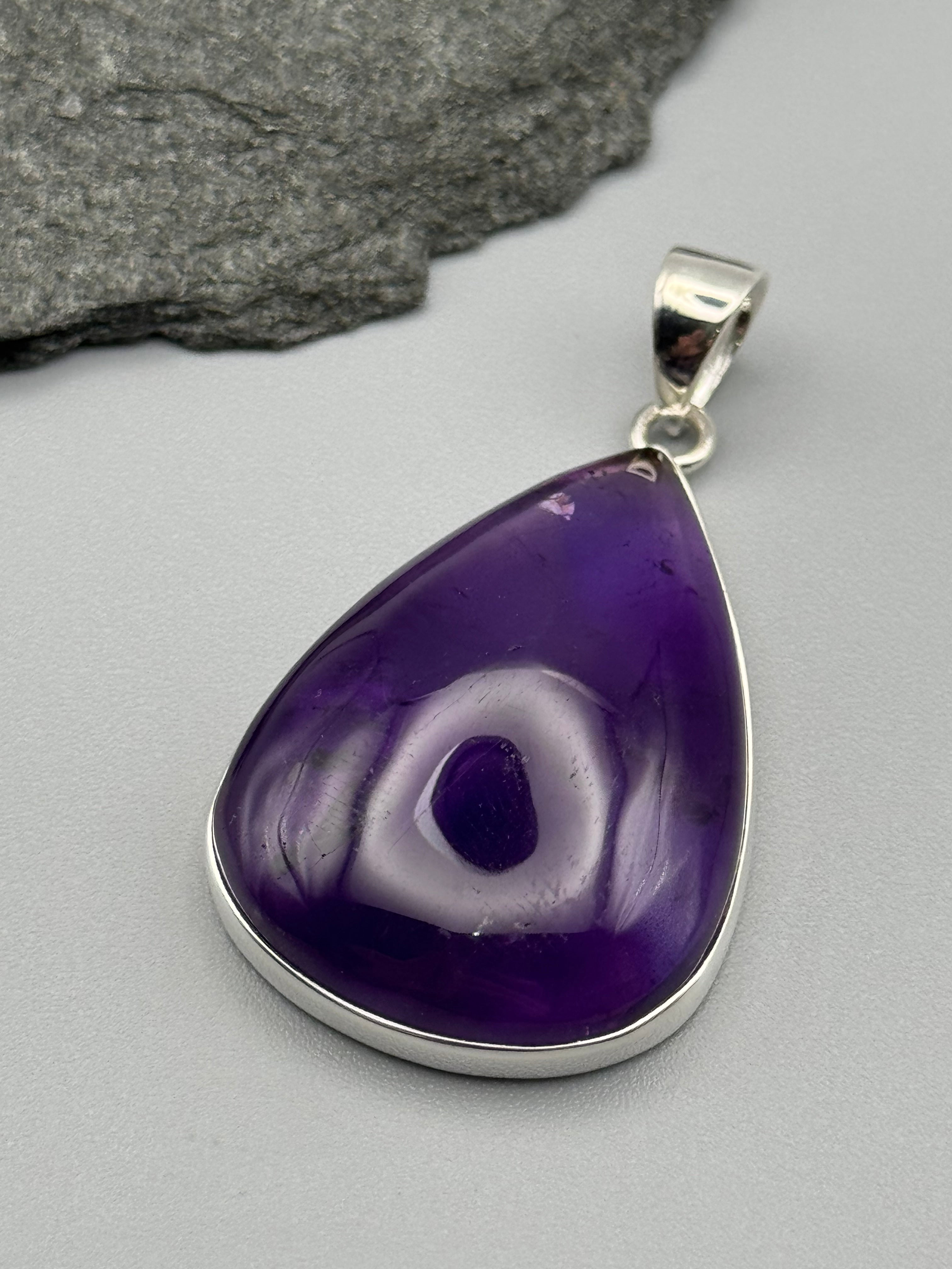 •AMETHYST - LARGE TEAR• sterling silver pendant