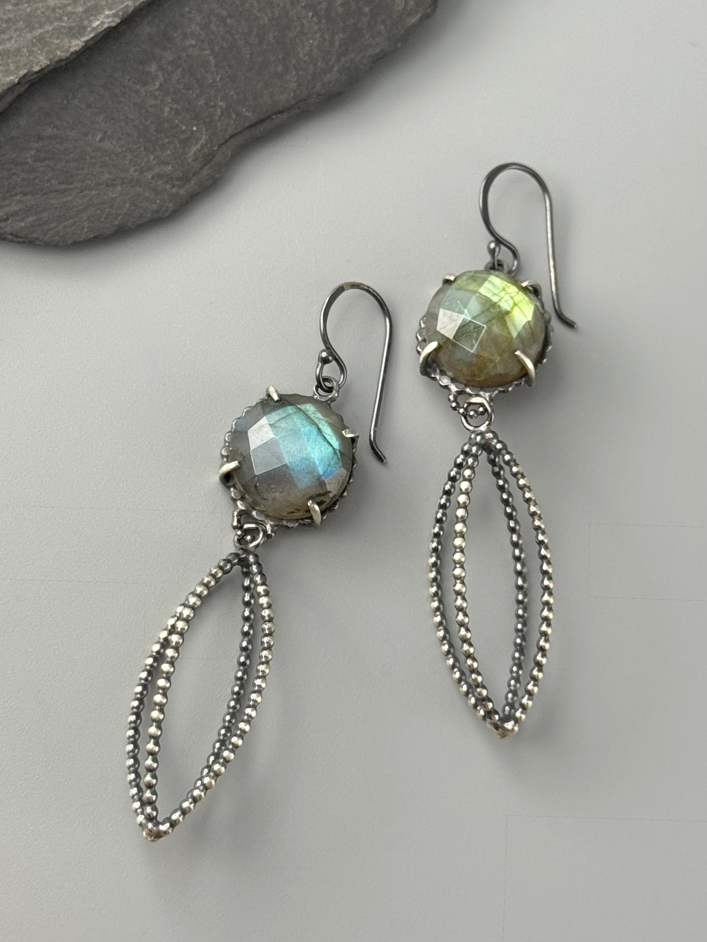 •CAGED• labradorite + silver dangle earrings