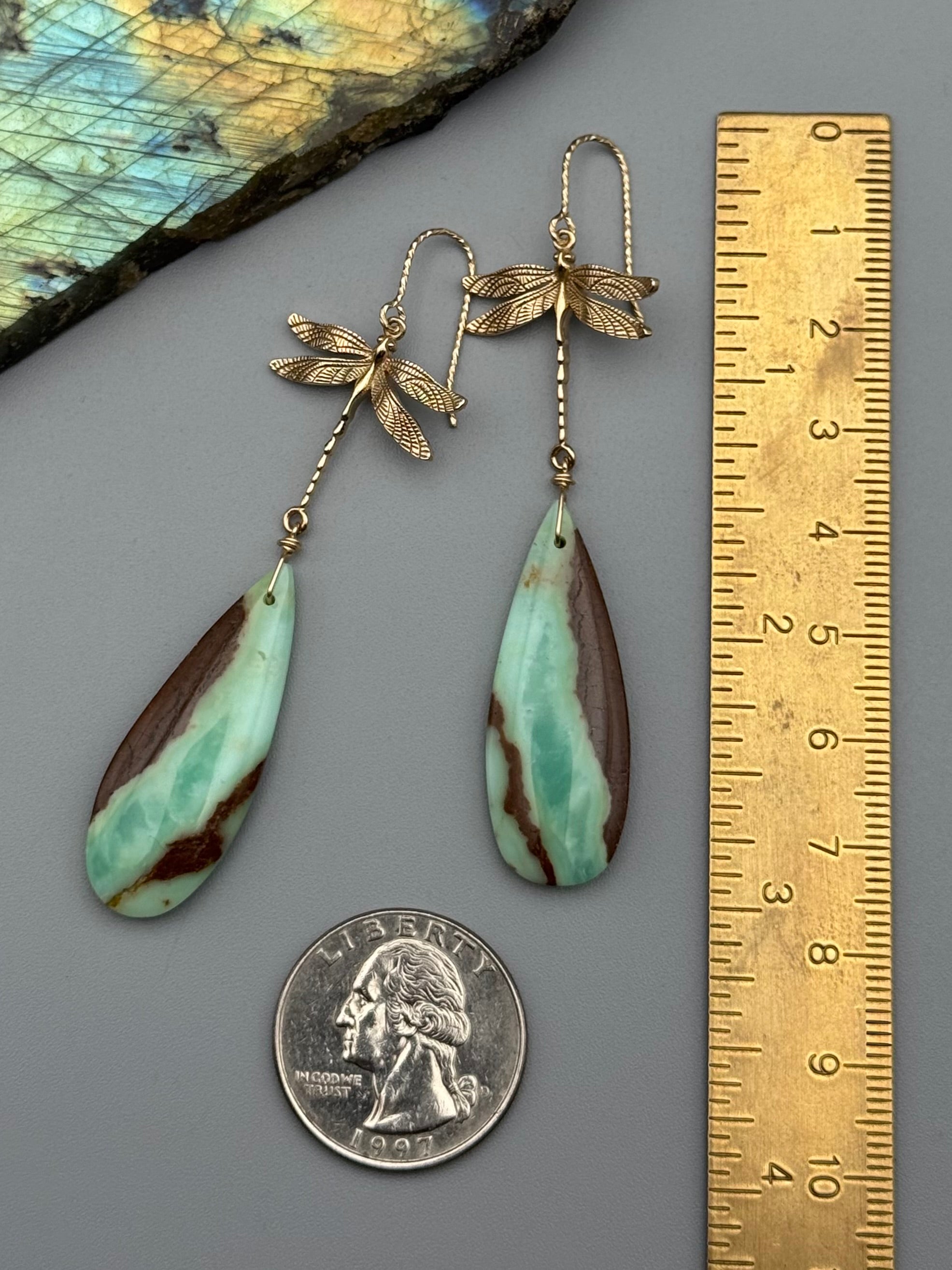 •ODONATA• chrysoprase tear + gold earrings