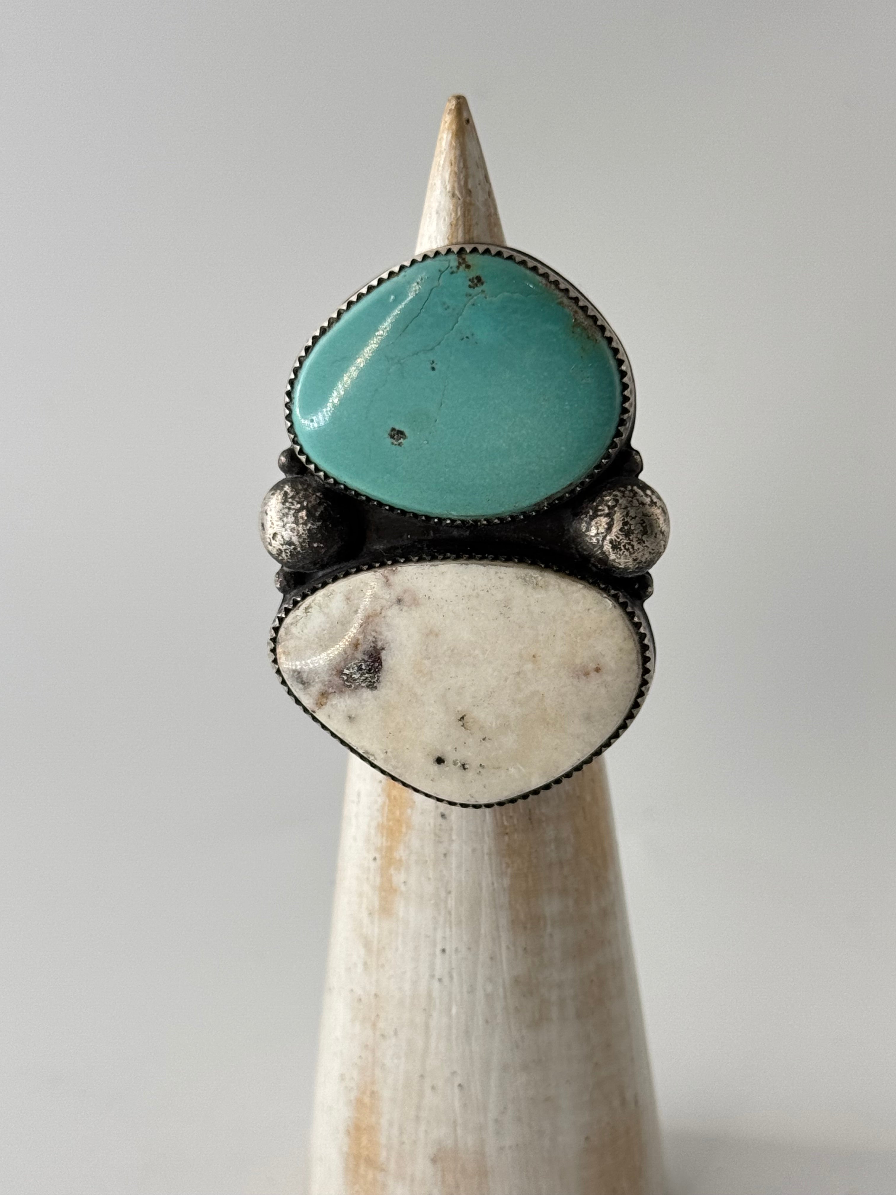 •CAIRN• white buffalo + turquoise + silver ring (size 7)