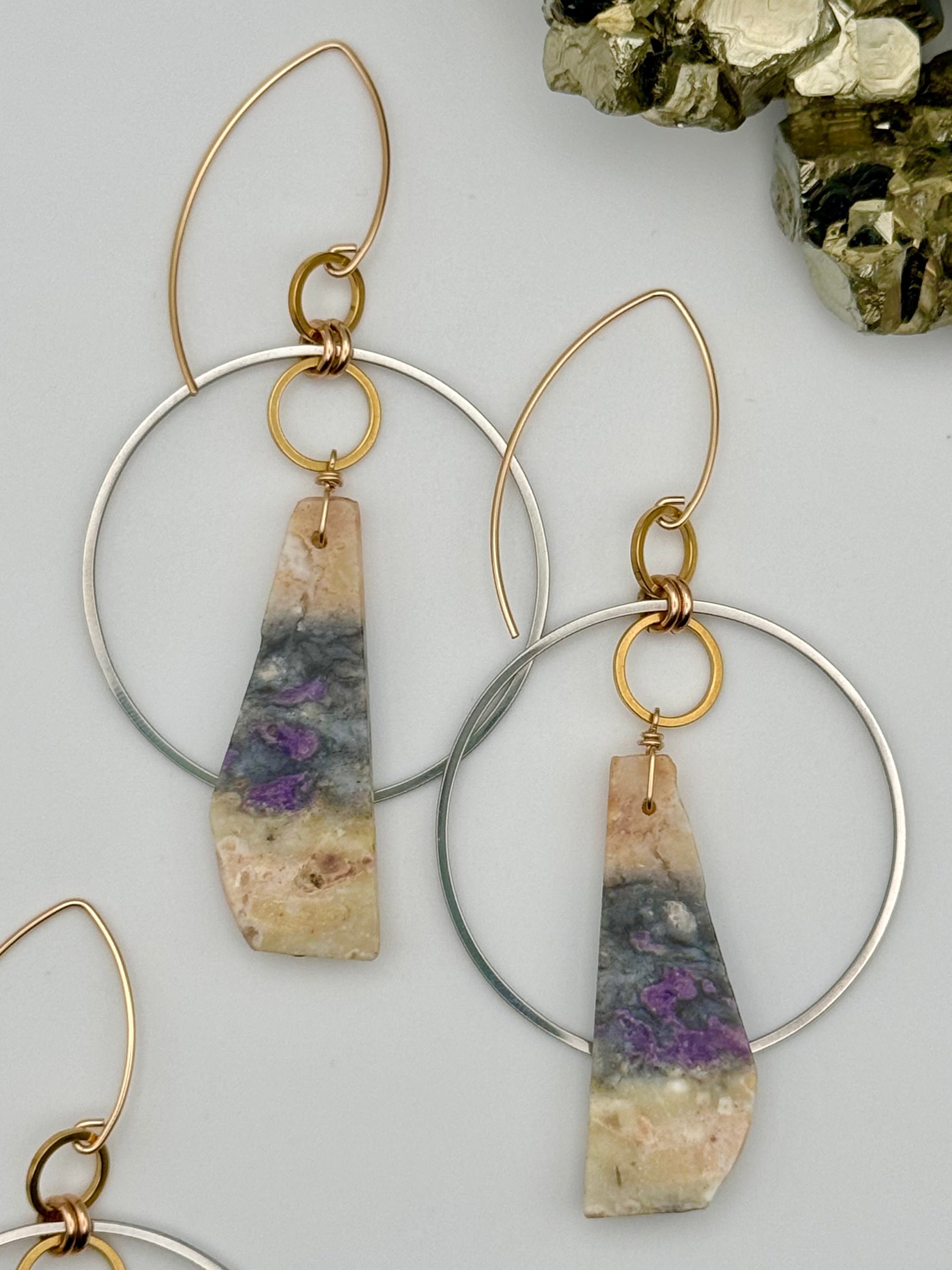 •EQUA-ORBIT• purple opal + mixed metal dangle earrings