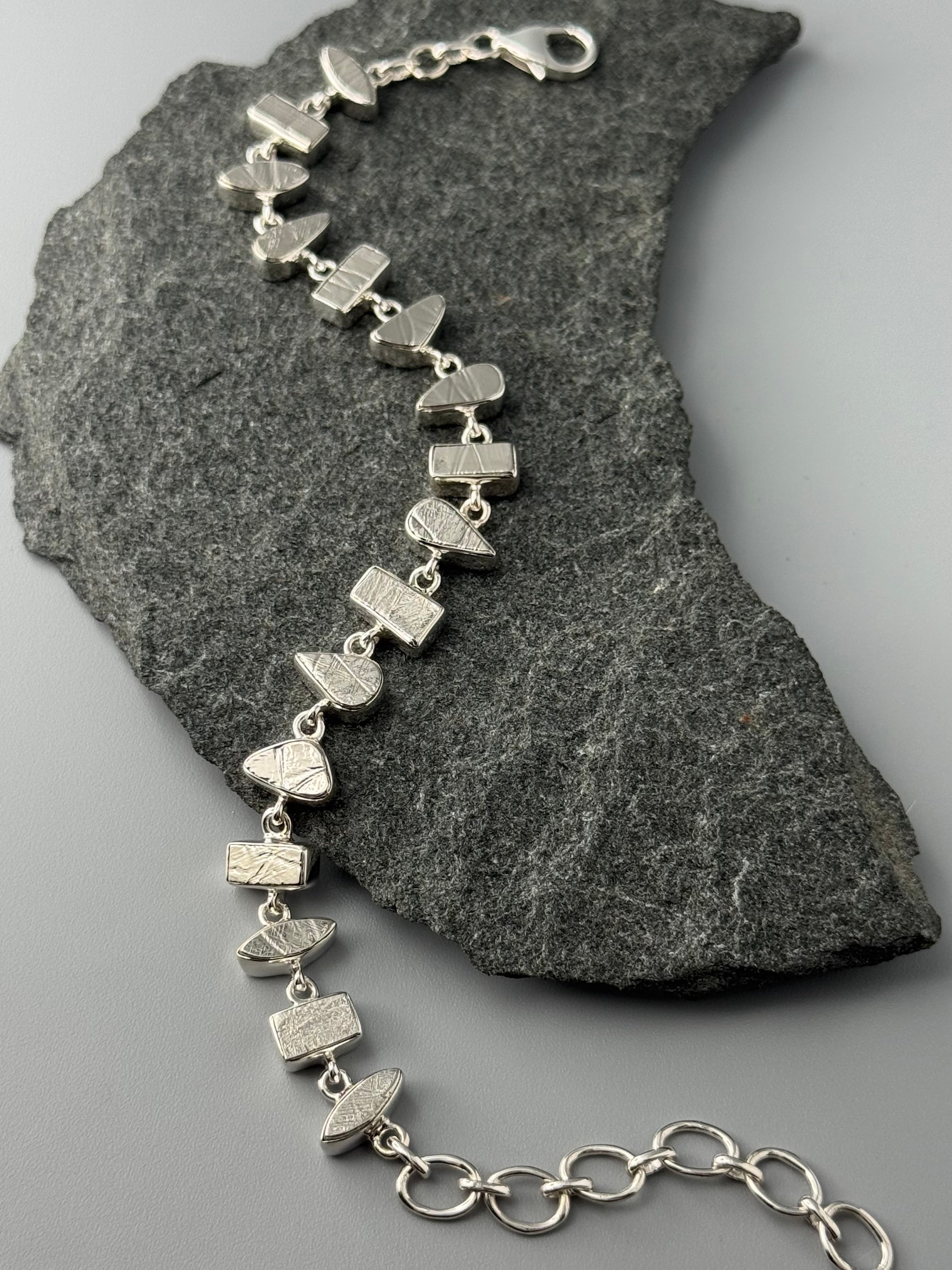 •METEORITE - GEO MIX - 1• linked silver bracelet (7.25" - 9")