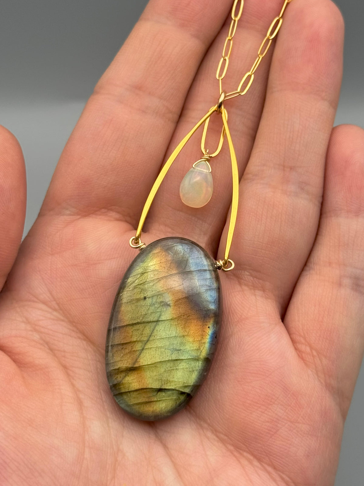 •AEON• labradorite + opal gold necklace (17"-19" long)