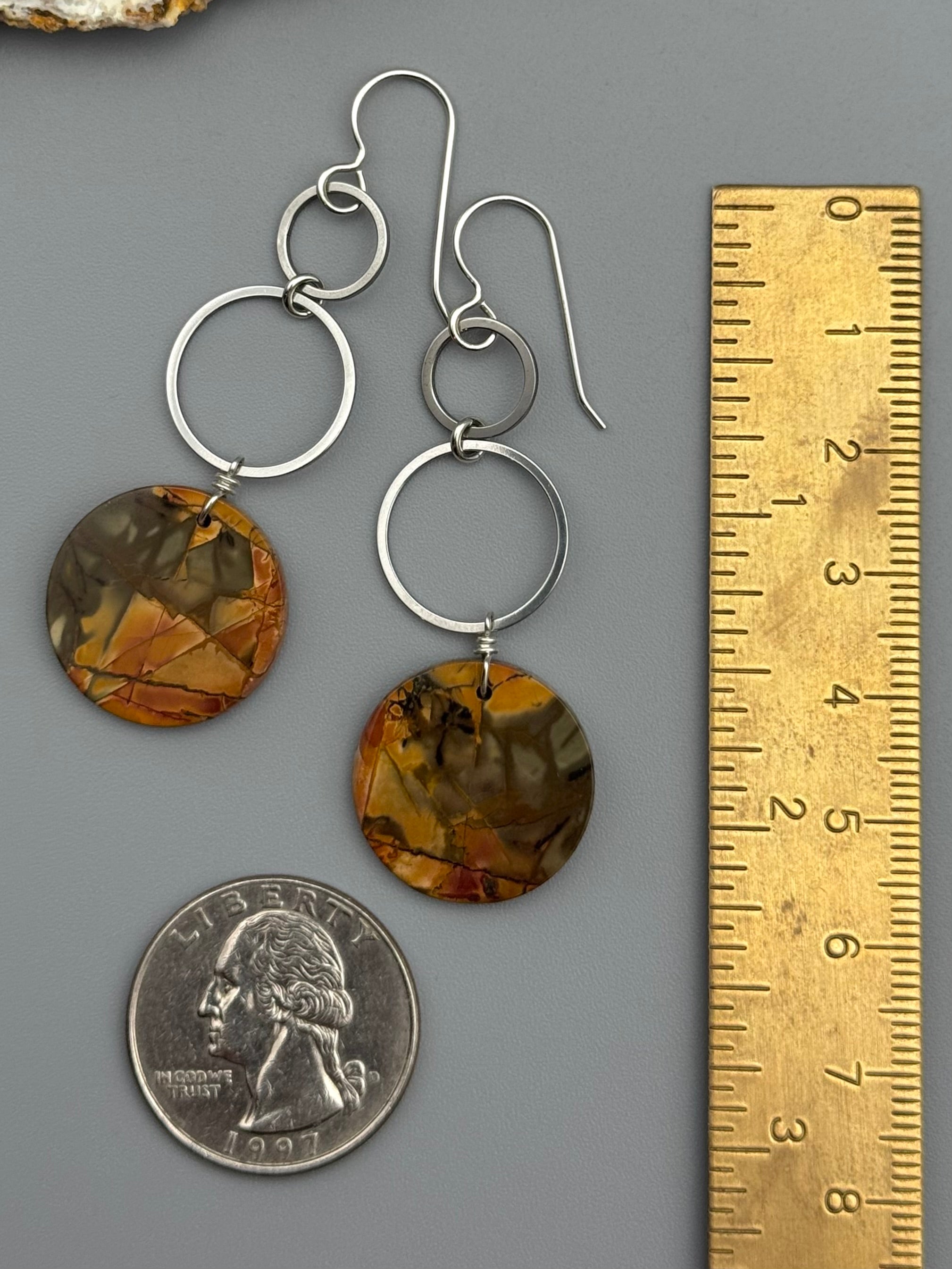 •4 OF CUPS• red creek jasper coin + silver earrings