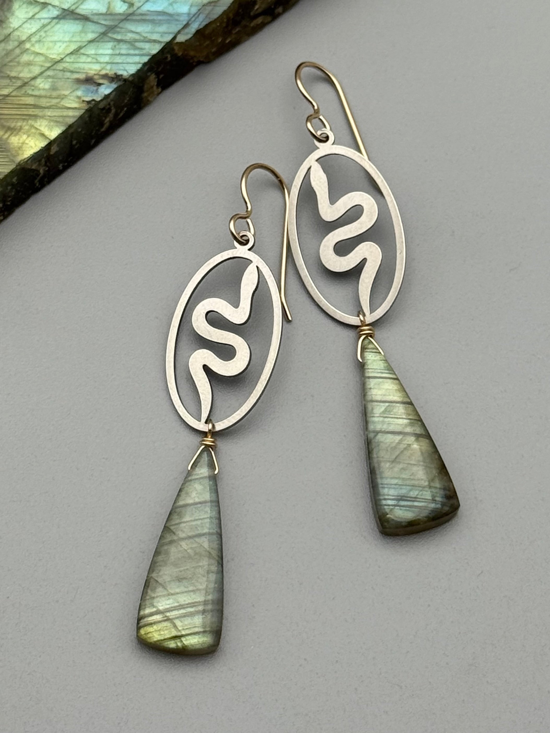 •SLITHER• labradorite + mixed metal earrings
