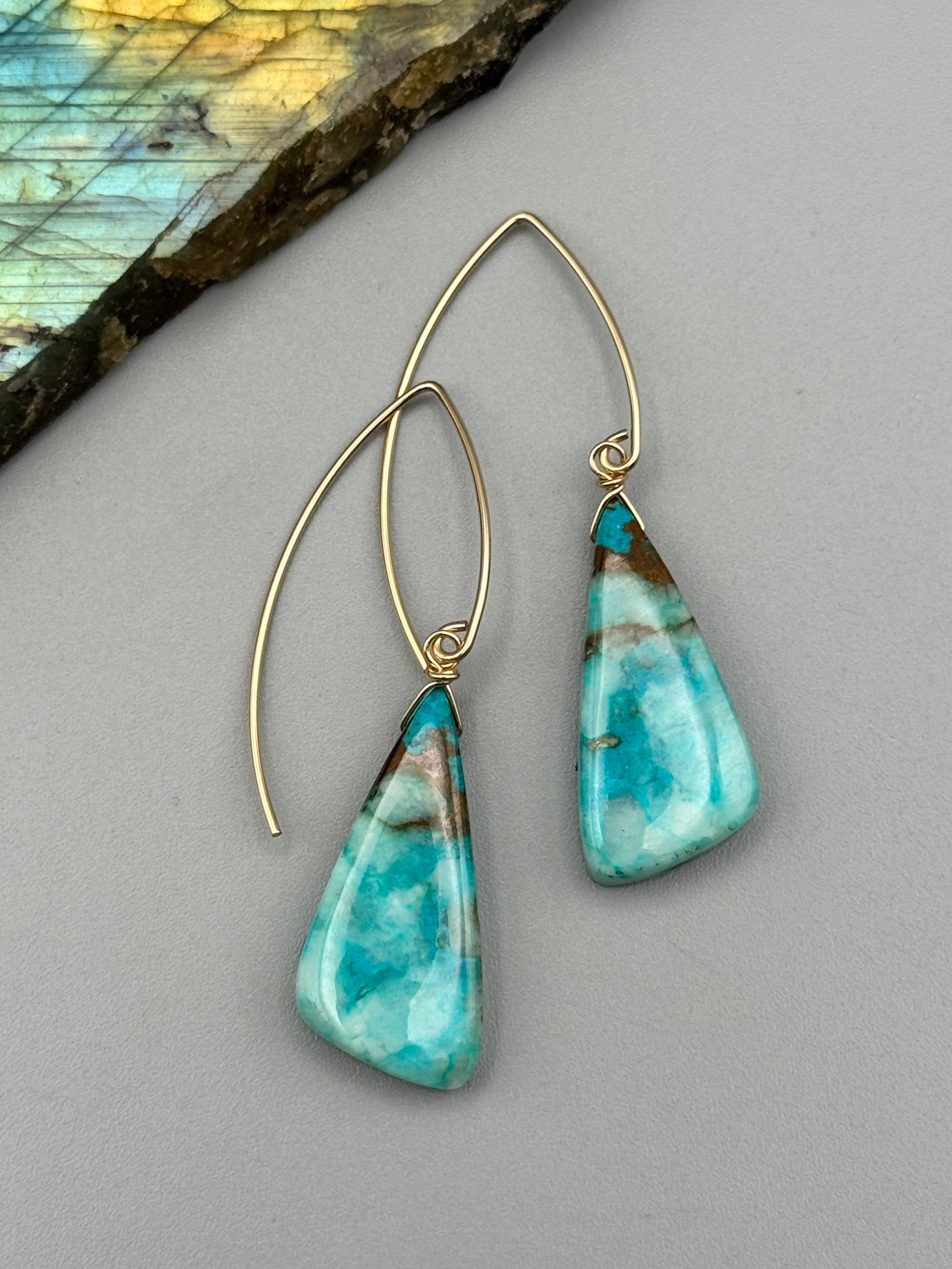 •STRAY• chrysocolla wing + gold earrings