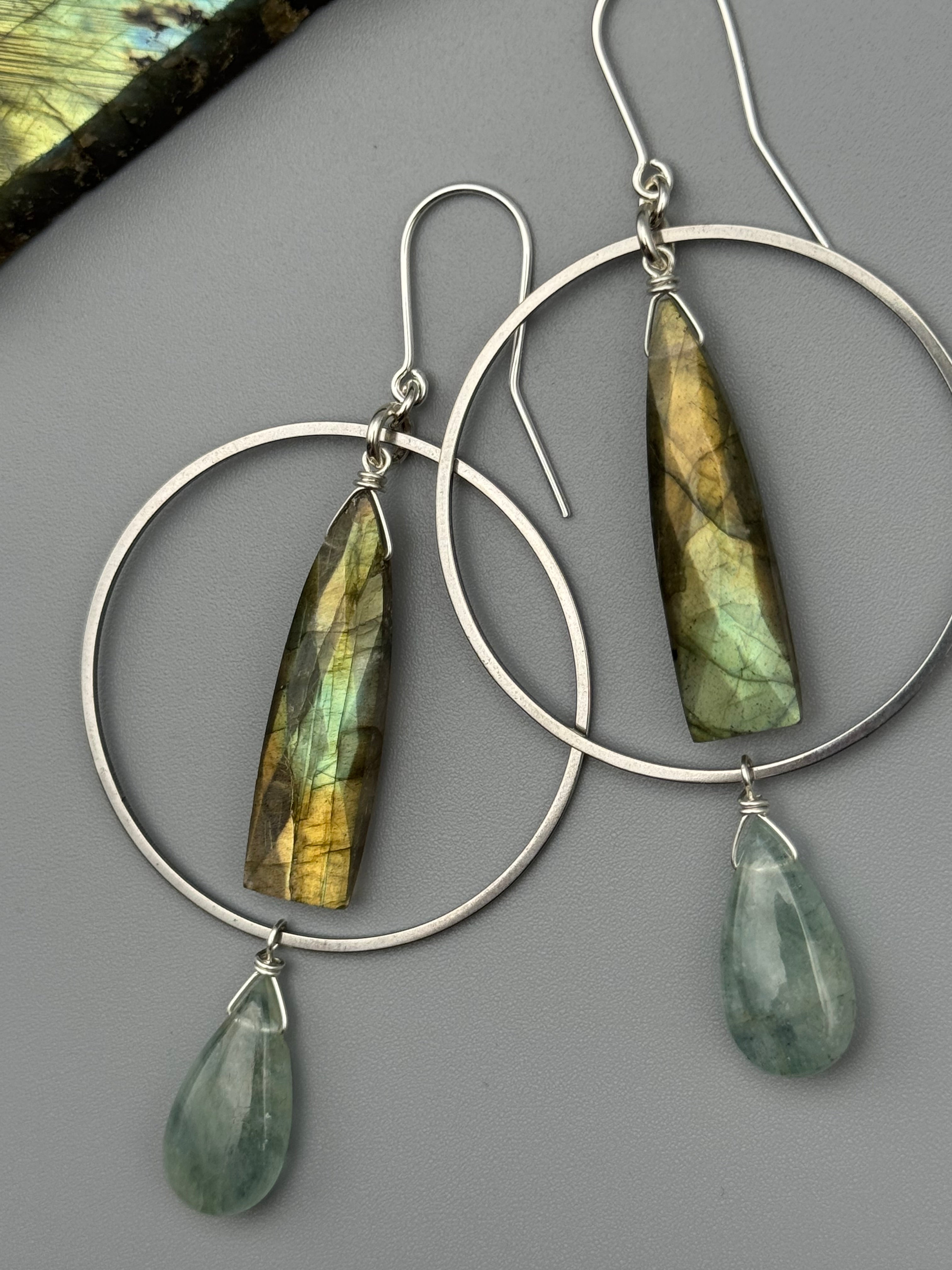 •EQUA-LUNA• labradorite + aquamarine silver earrings