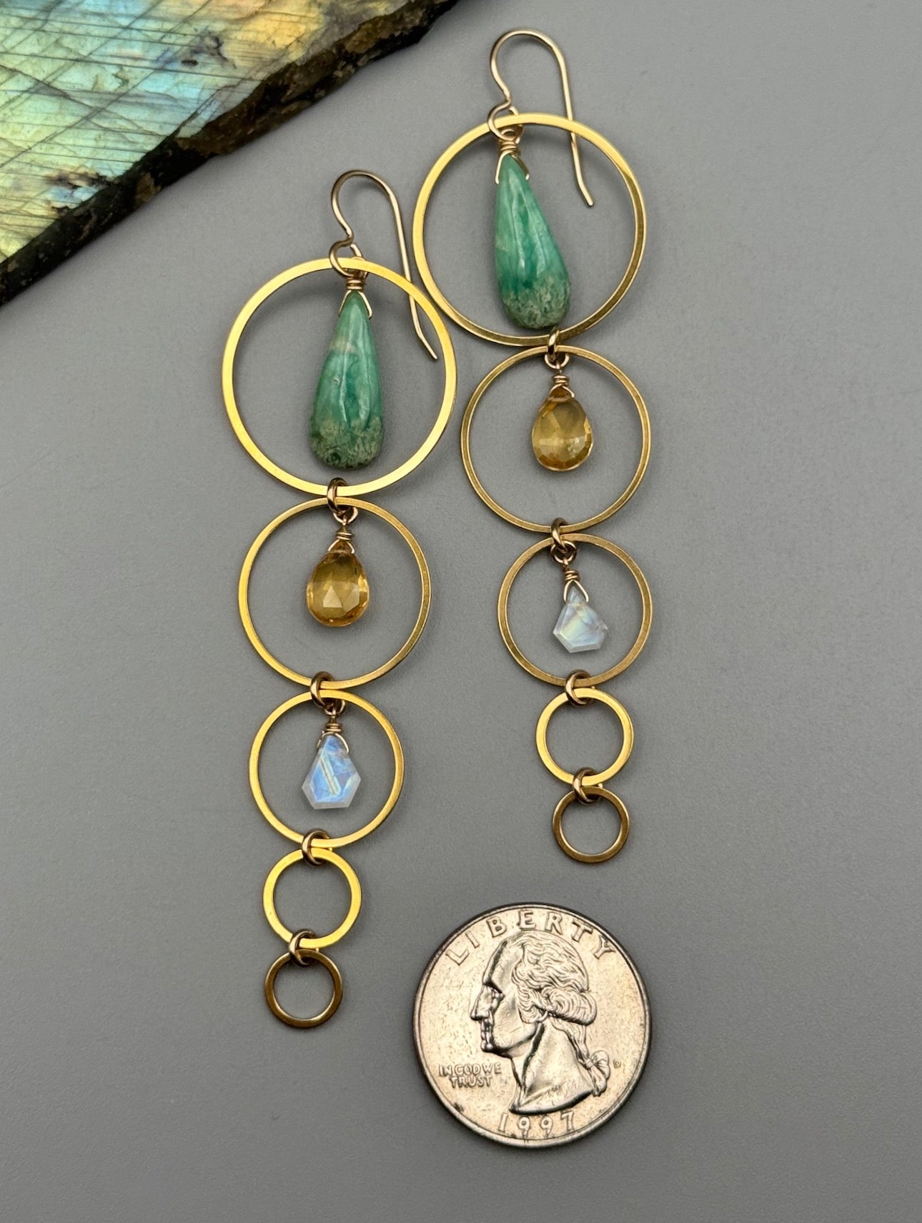 •10 OF CUPS• variscite + citrine + rainbow moonstone gold earrings
