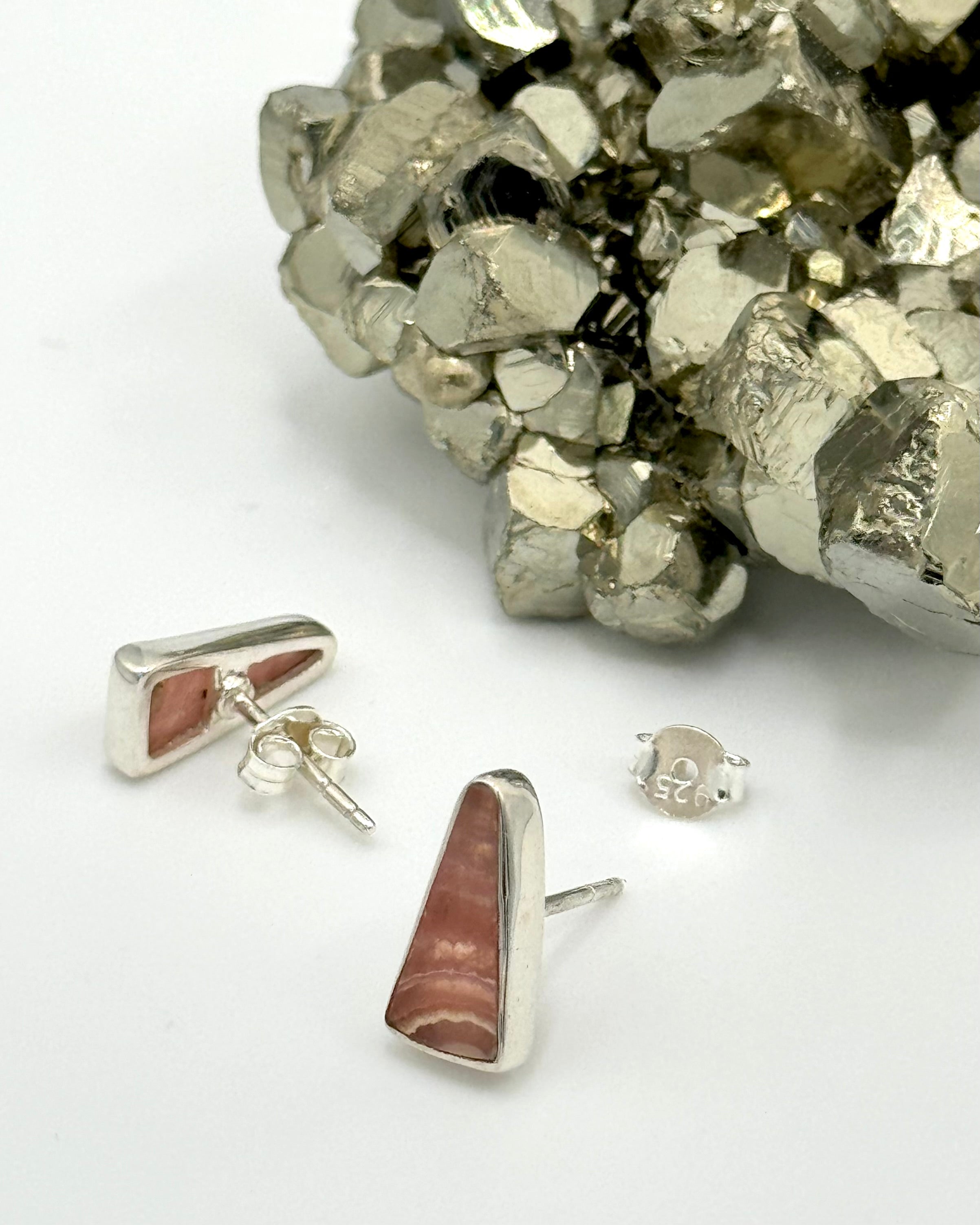 •RHODOCHROSITE - FANG• silver bezel set stud earrings