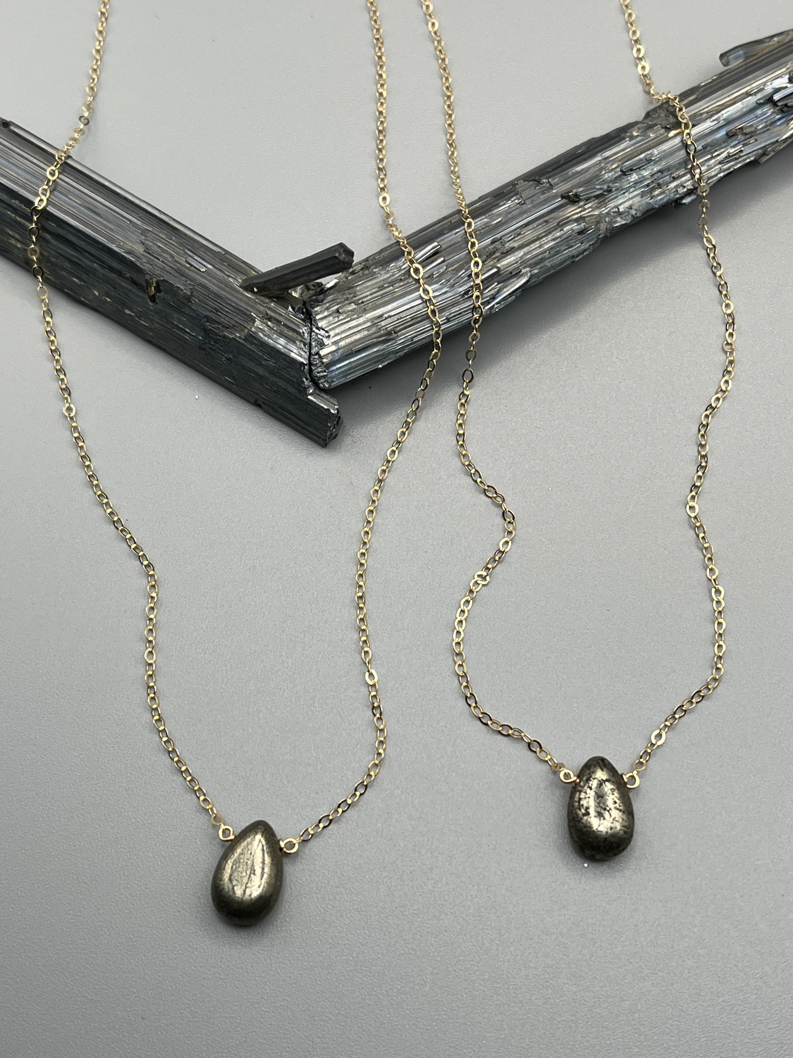 •STRAY• pyrite teardrop + gold necklace