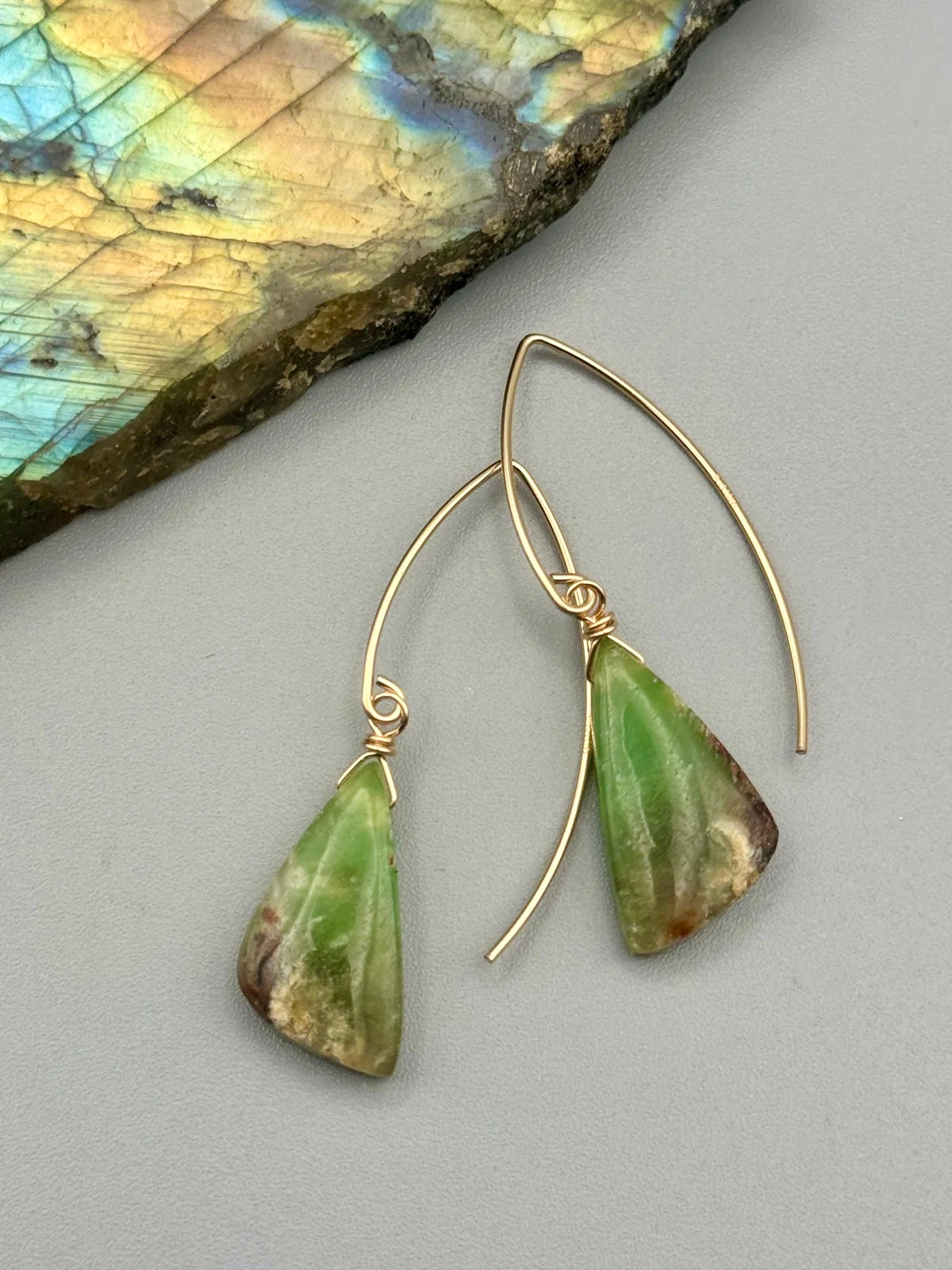 •STRAY• chrysoprase wing + gold earrings