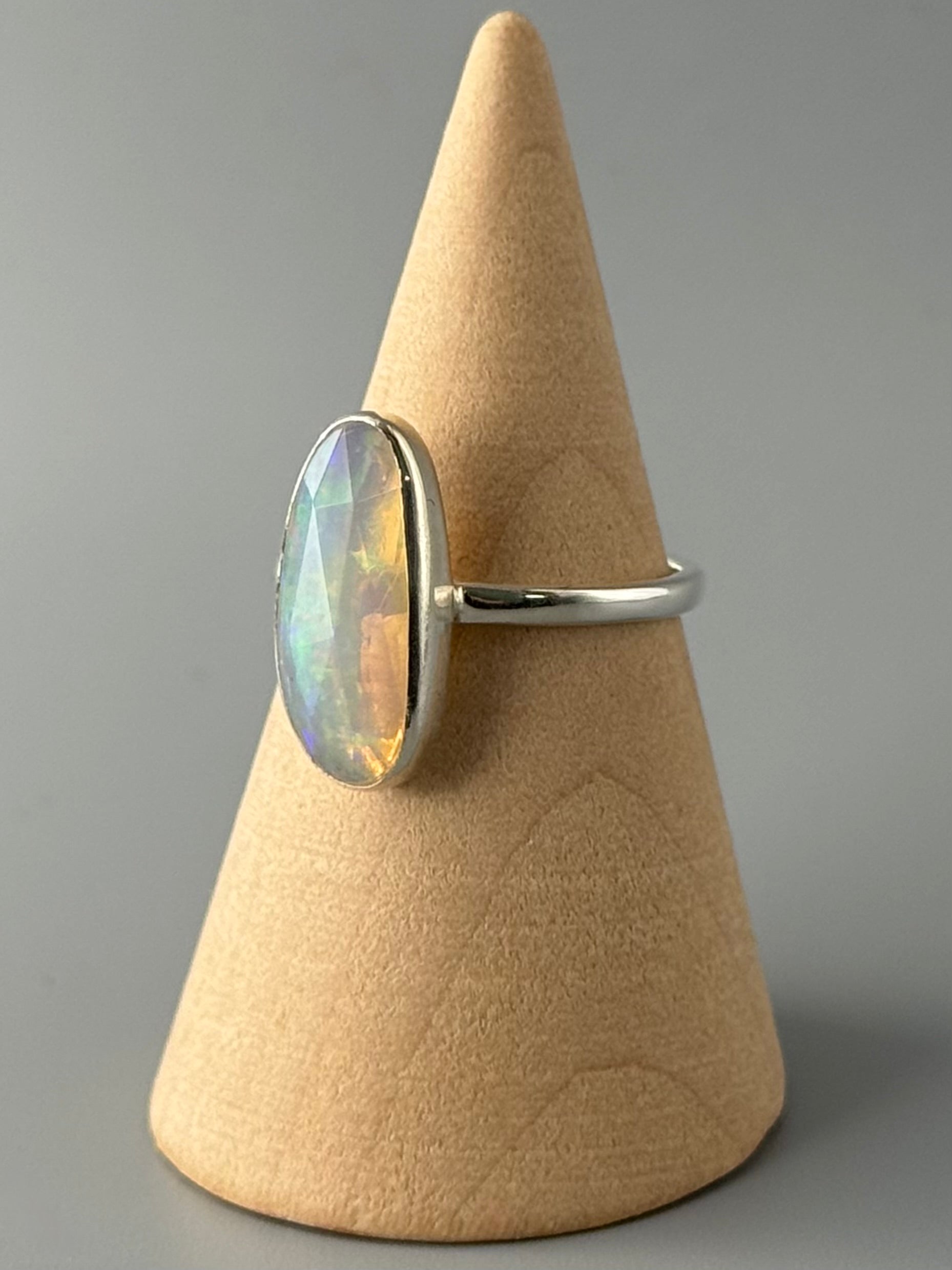 •FACETED ETHIOPIAN OPAL - STACKABLE OVAL - 2• silver ring (size 7)