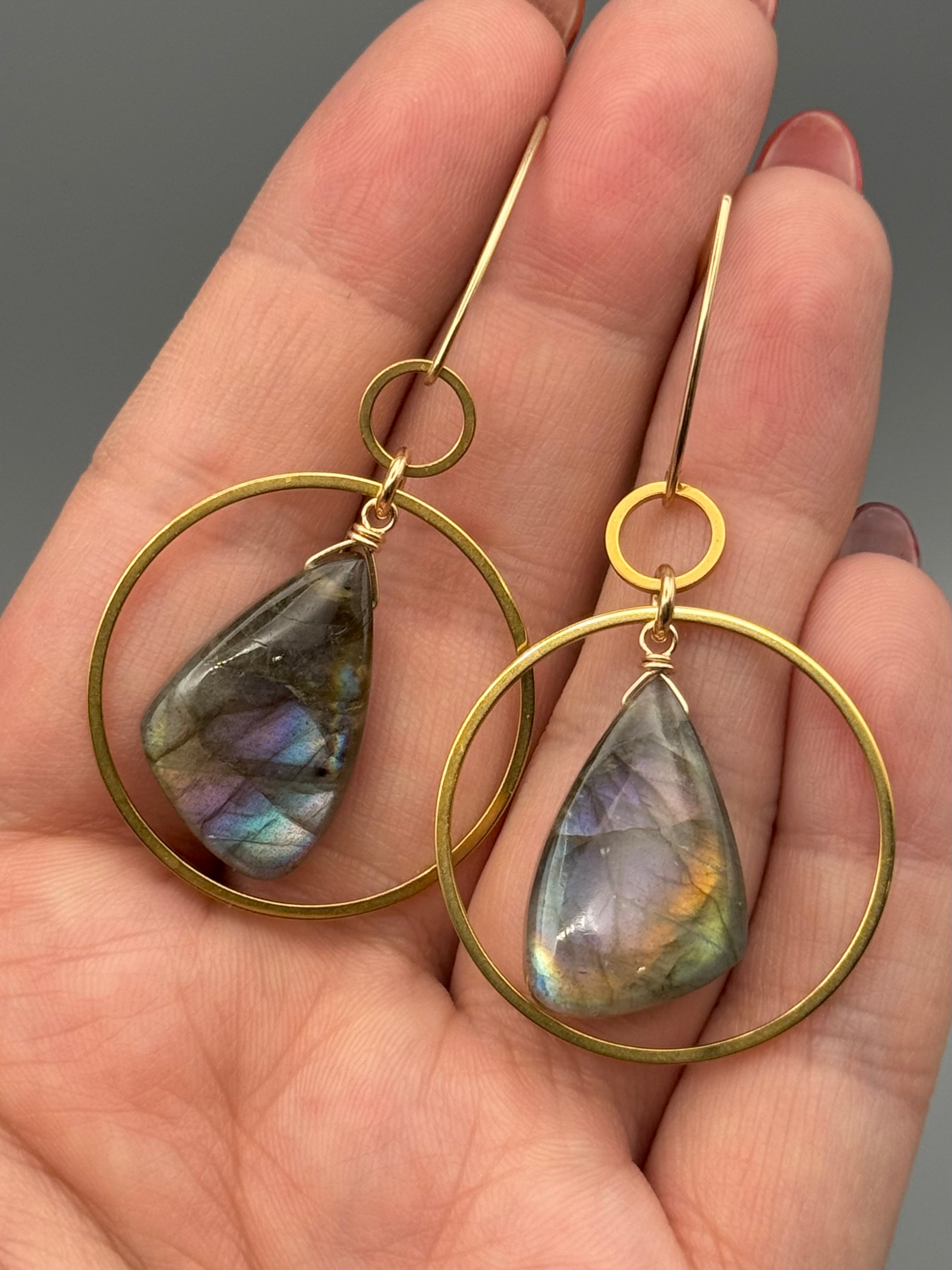 •EQUA-LUNA• labradorite wing + gold earrings