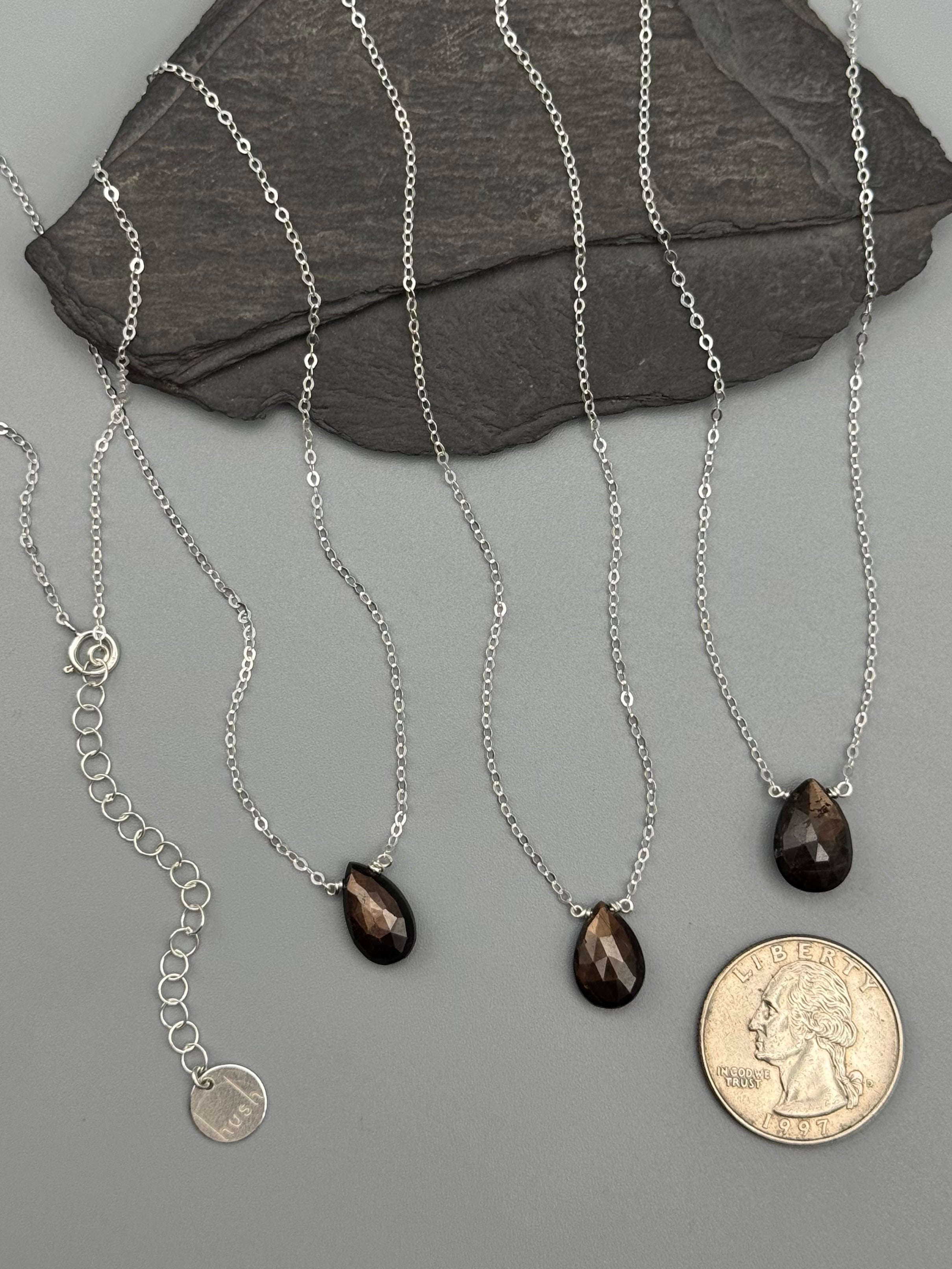•STRAY• faceted dark chocolate moonstone teardrop + silver necklace (various lengths)