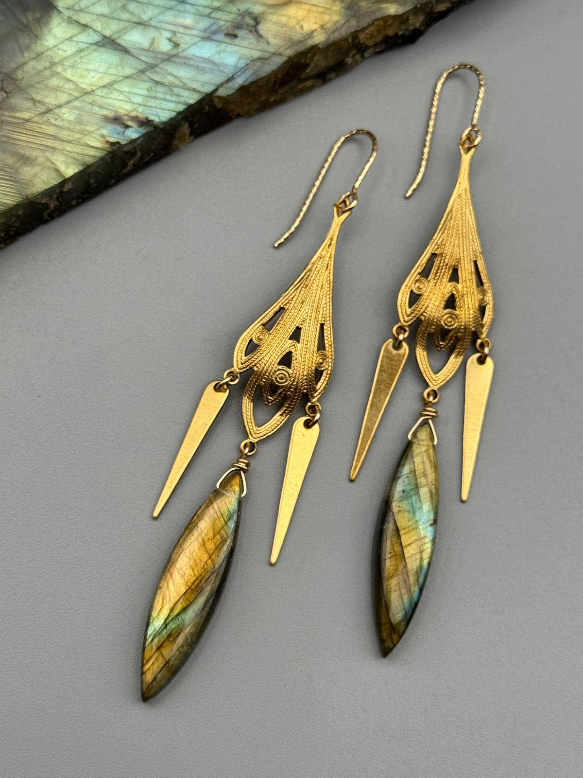 •ANTOINETTE• golden labradorite marquise + gold earrings