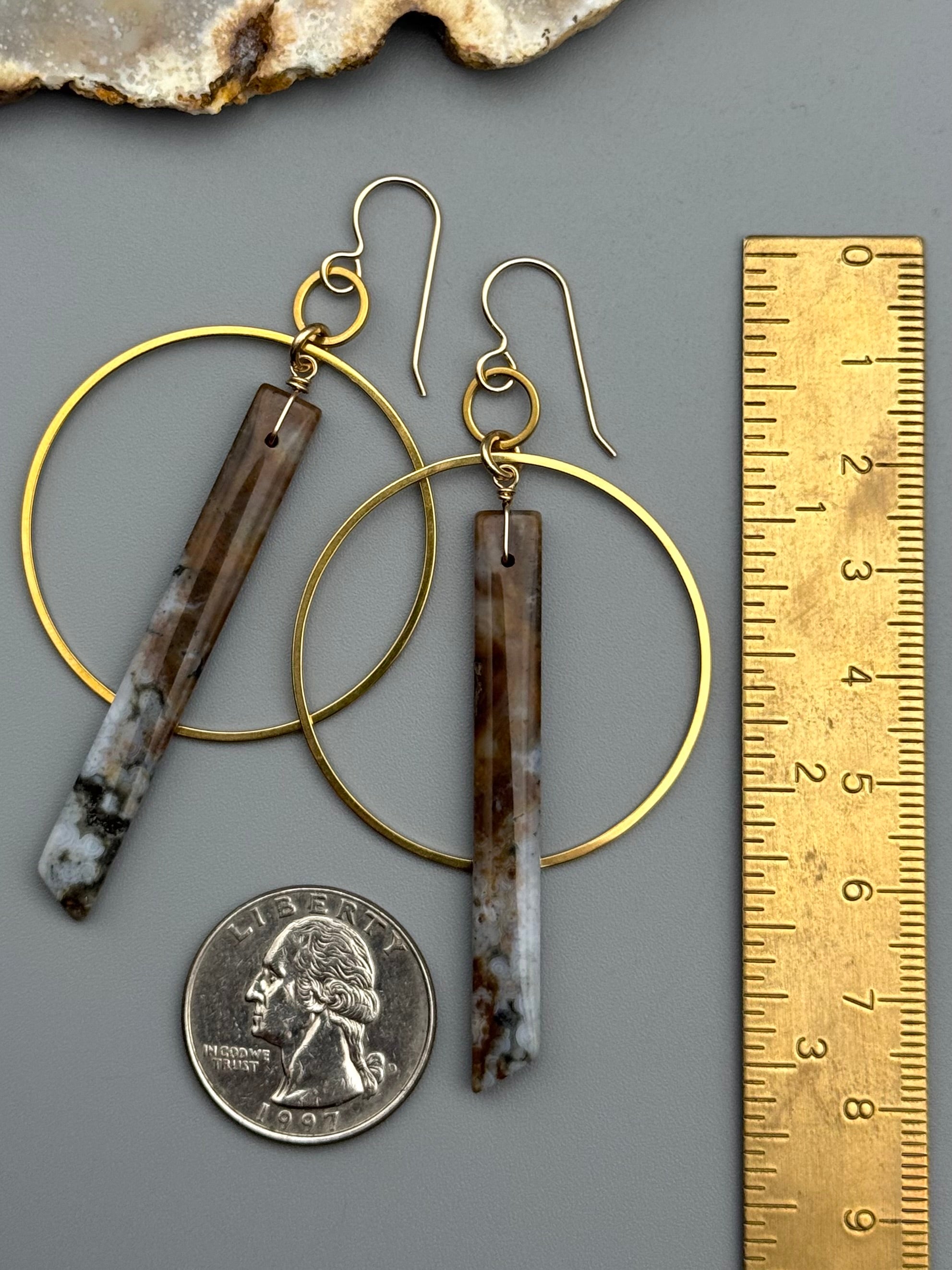 •EQUA-ORBIT• ocean jasper stick + gold earrings