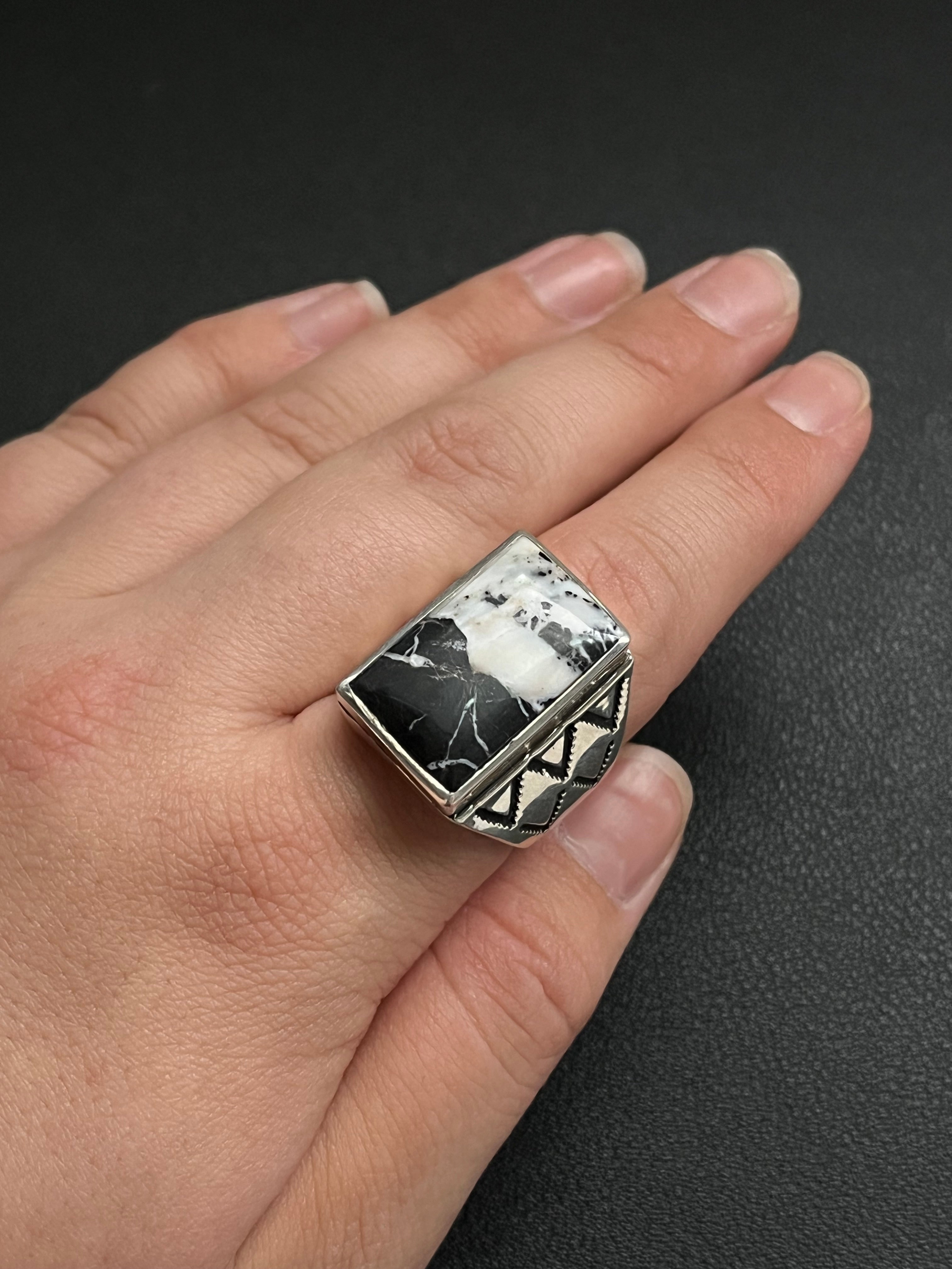 •WHITE BUFFALO TURQUOISE• Navajo silver signet ring (size 10)