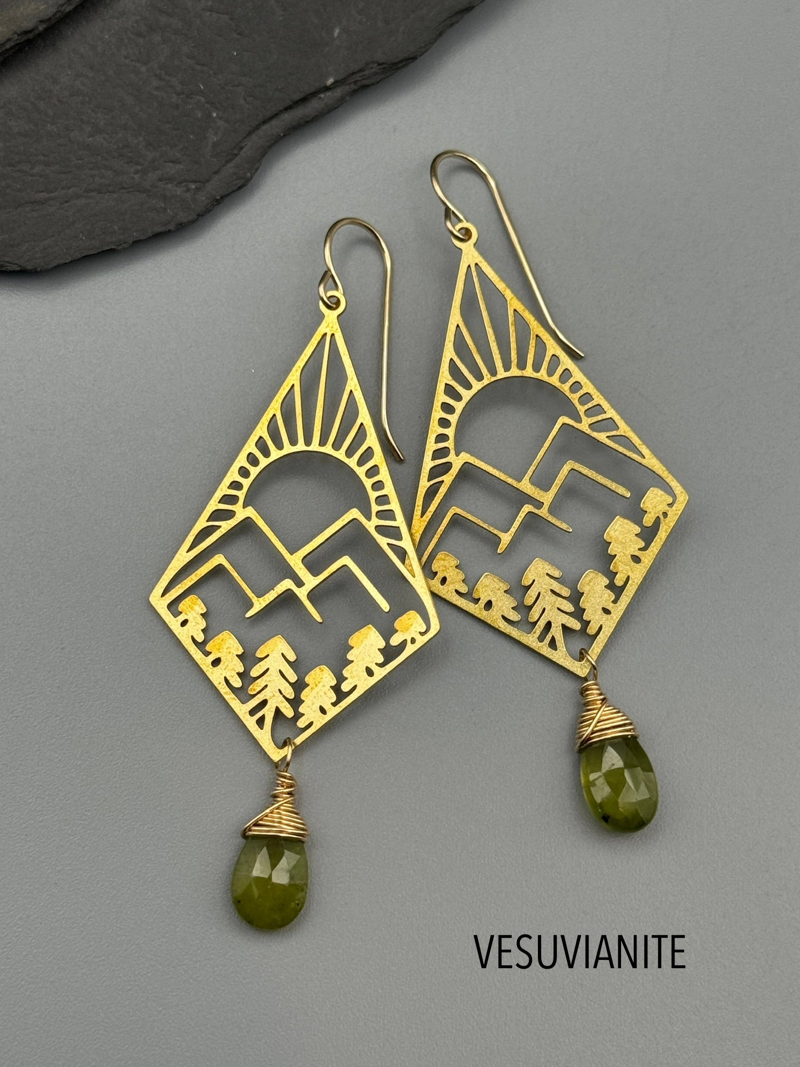 •DECO MOUNTAIN PINES• gold earrings (various stones)