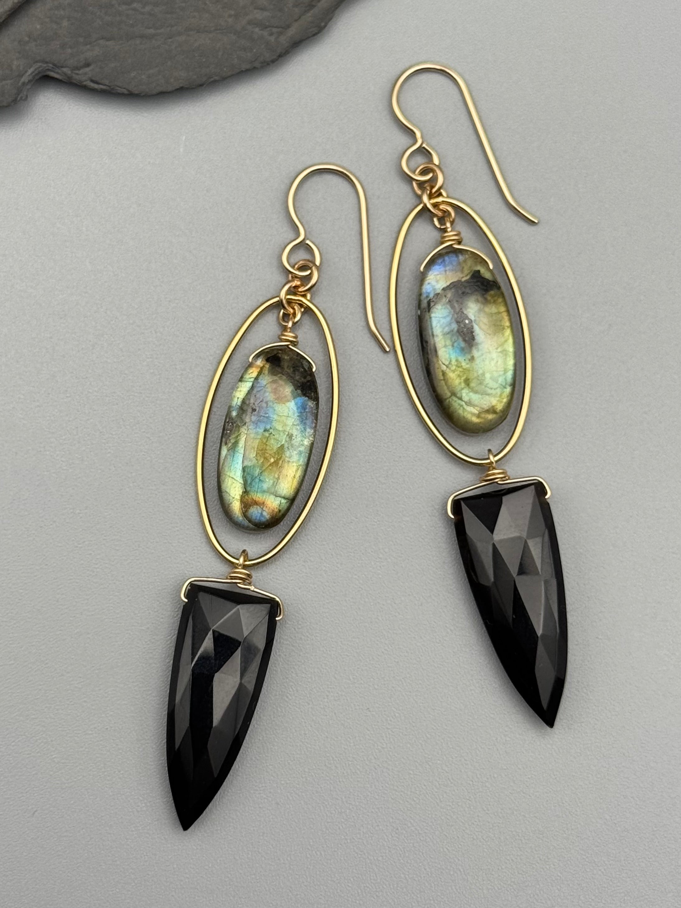 •LUNA• labradorite + black spinel gold earrings