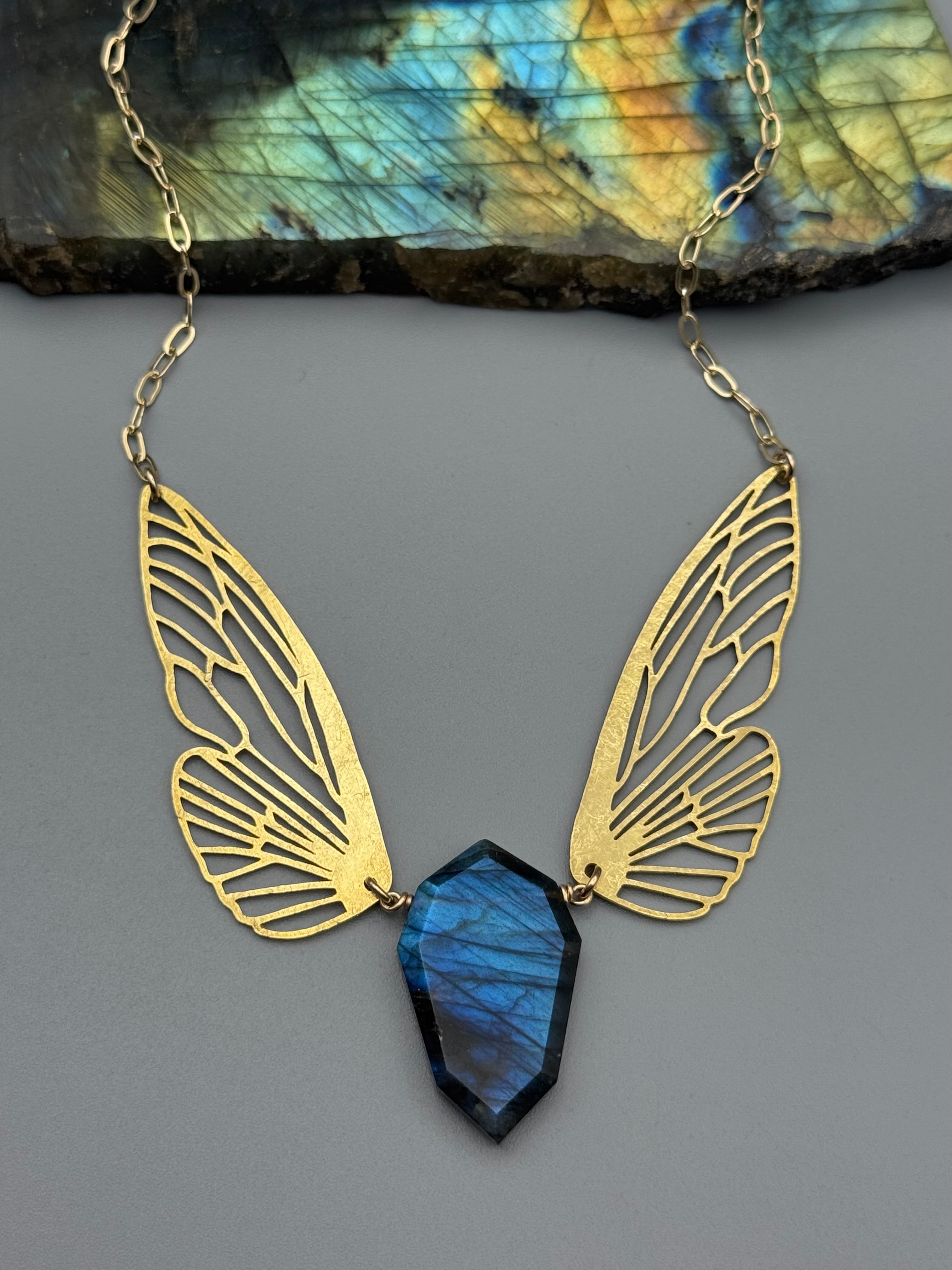 •METAMORPH• labradorite petal + gold necklace (16"-18" long)