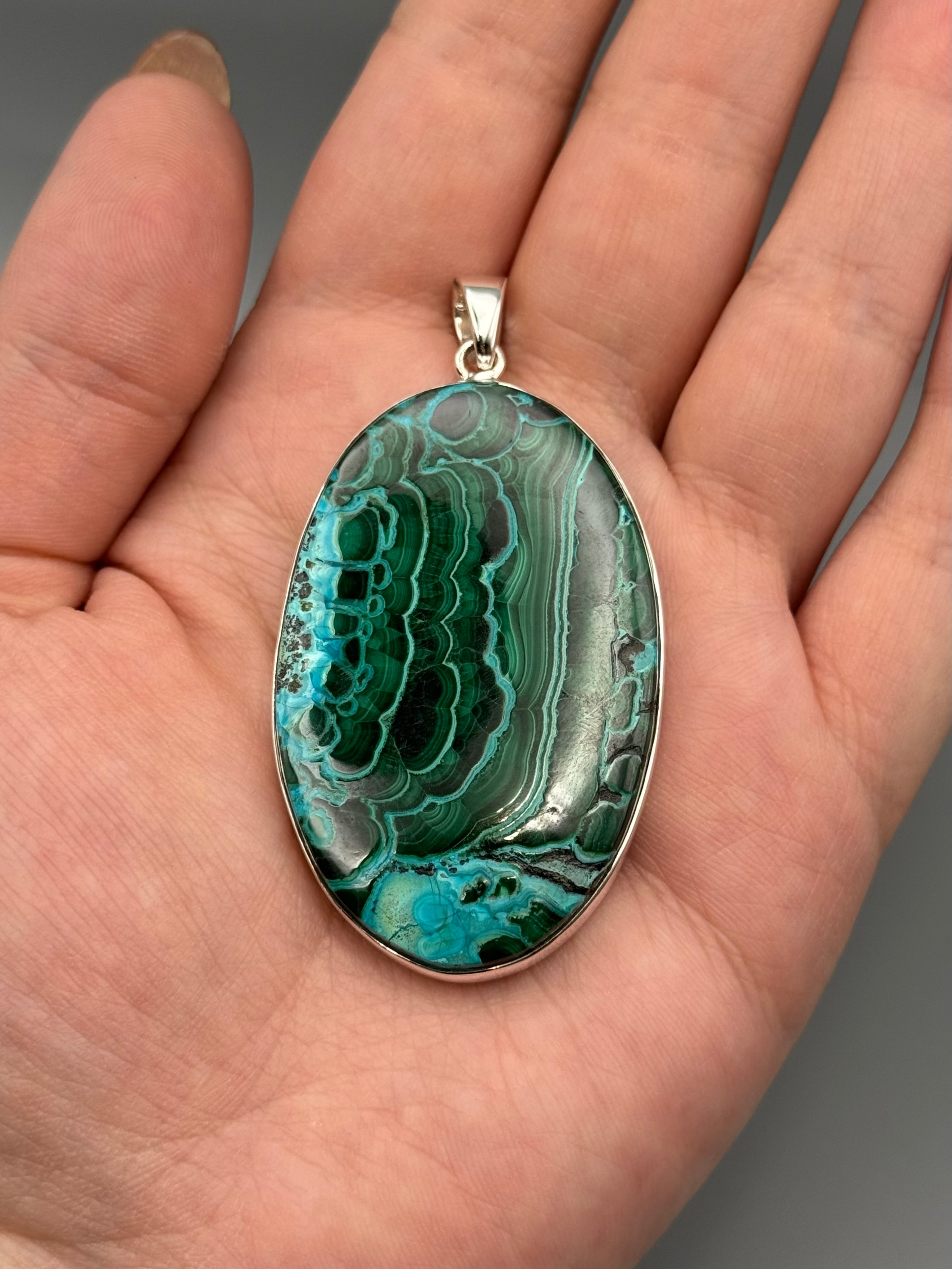 •MALACHITE CHRYSOCOLLA - LARGE OVAL• sterling silver pendant