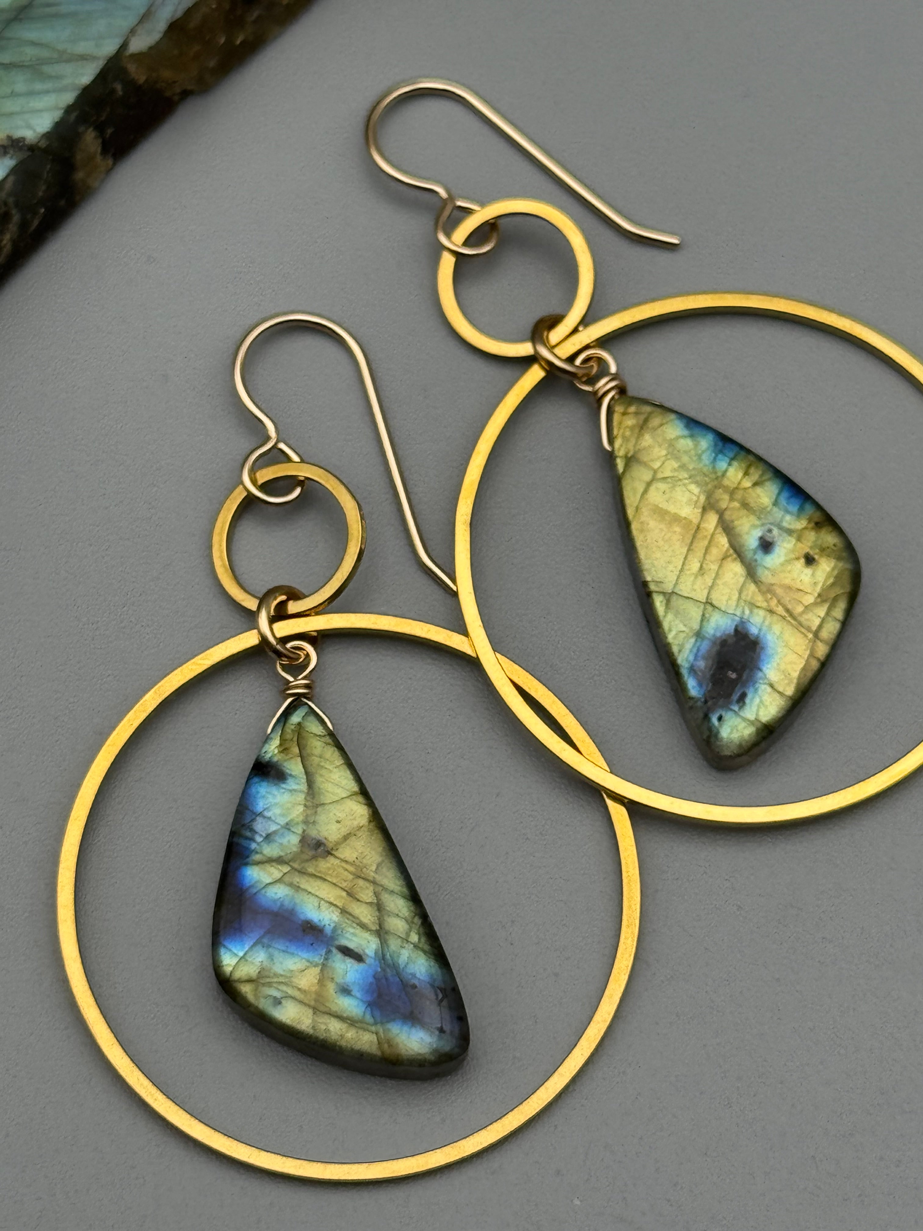•EQUA-LUNA• labradorite wing + gold earrings