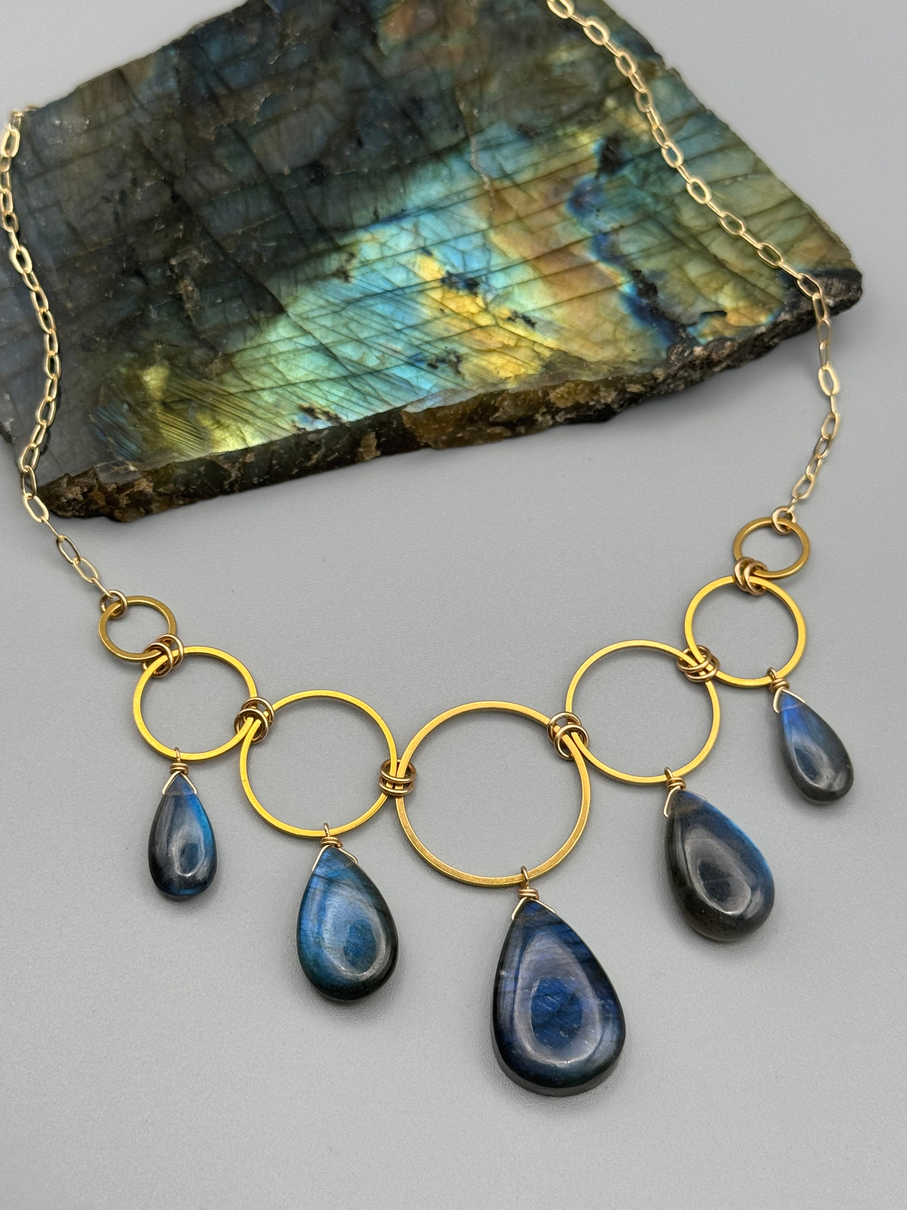 •UNION• labradorite tears + gold necklace (16"-18" long)