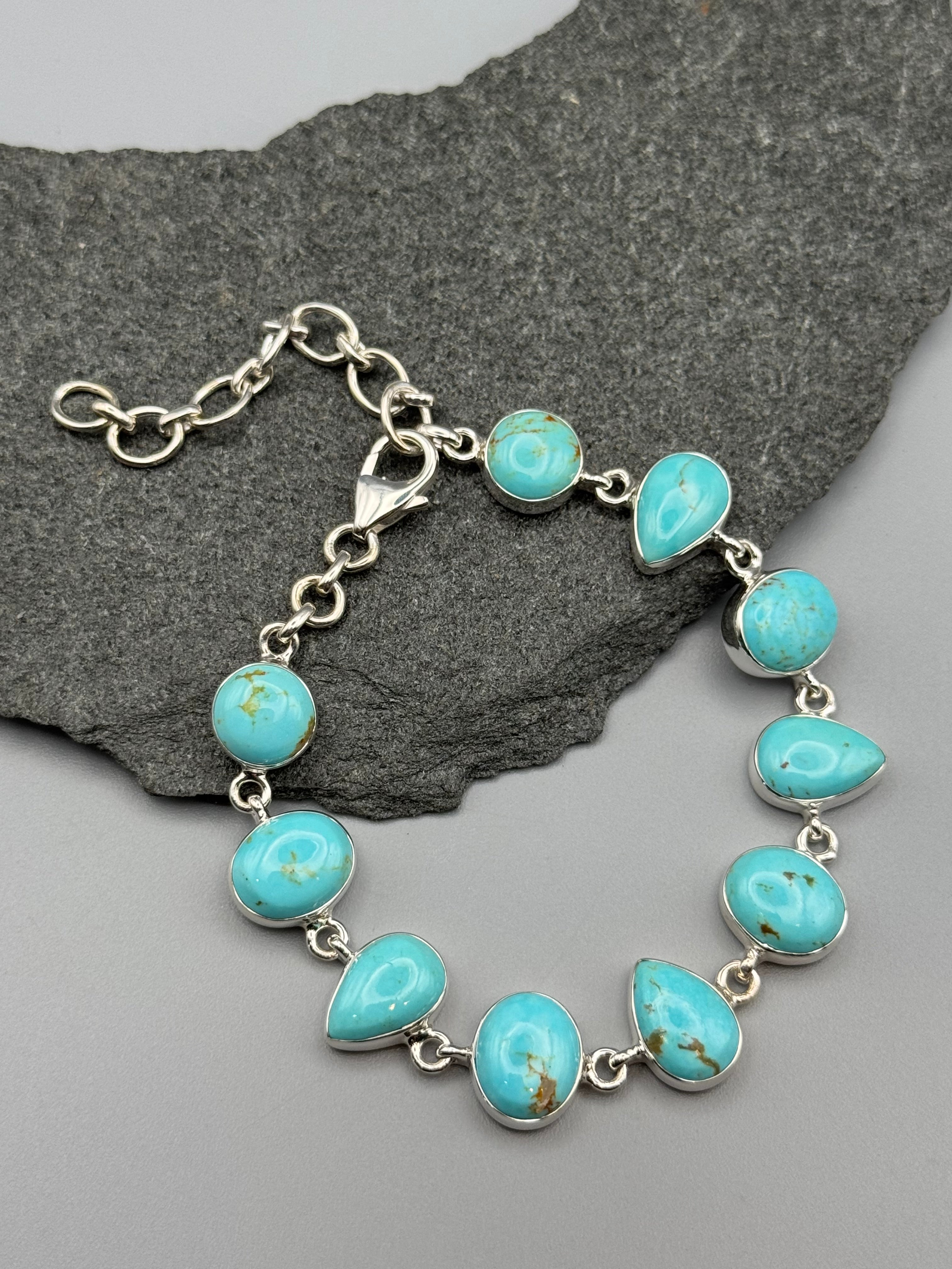 •MEXICAN TURQUOISE - GEO MIX• linked silver bracelet (7" - 9")