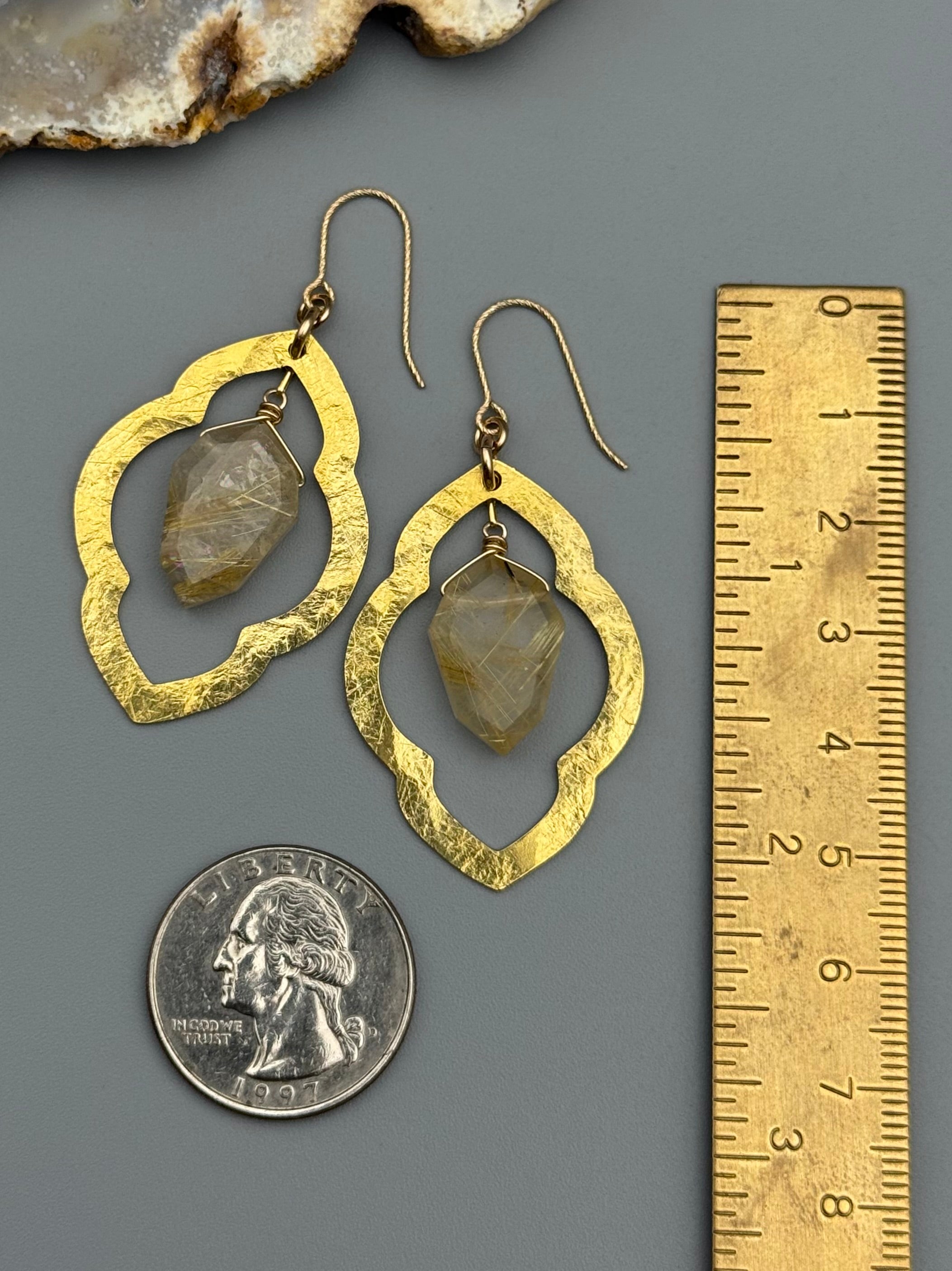 •ARABESQUE• rutilated quartz + gold earrings