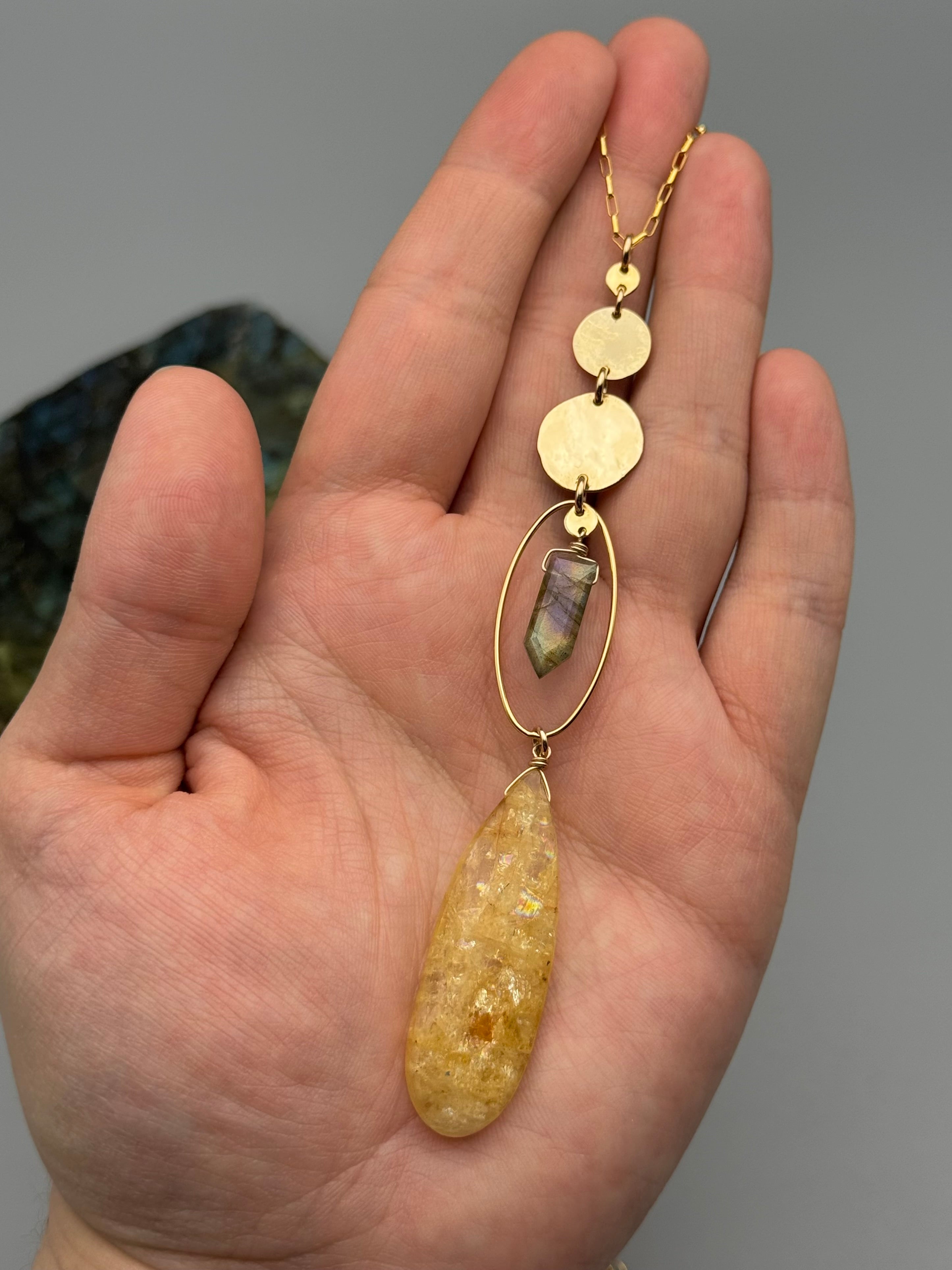 •NYX• labradorite + aquamarine gold necklace (26"-28" long)