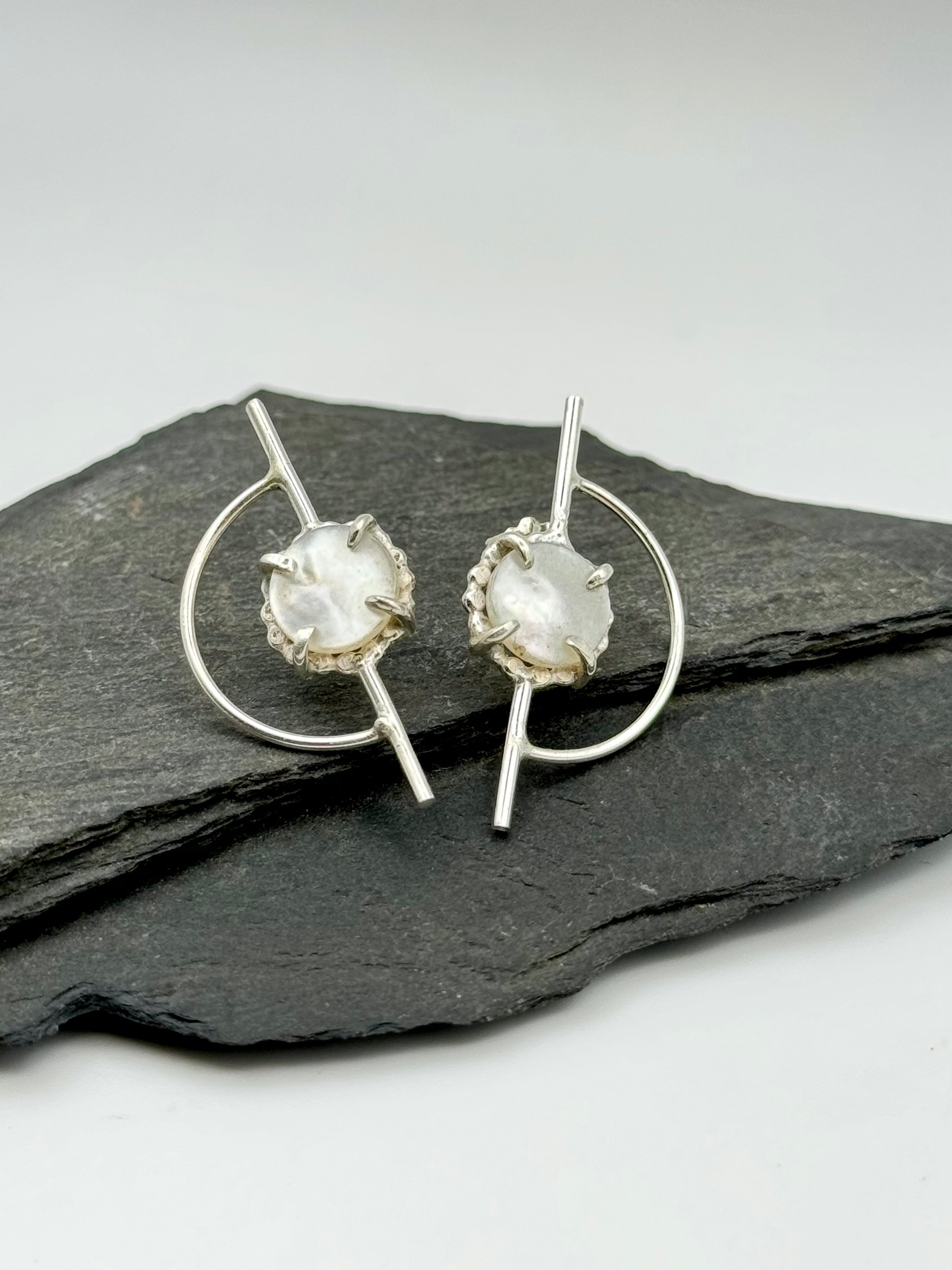 •ORBITAL• mother of pearl + silver post earrings