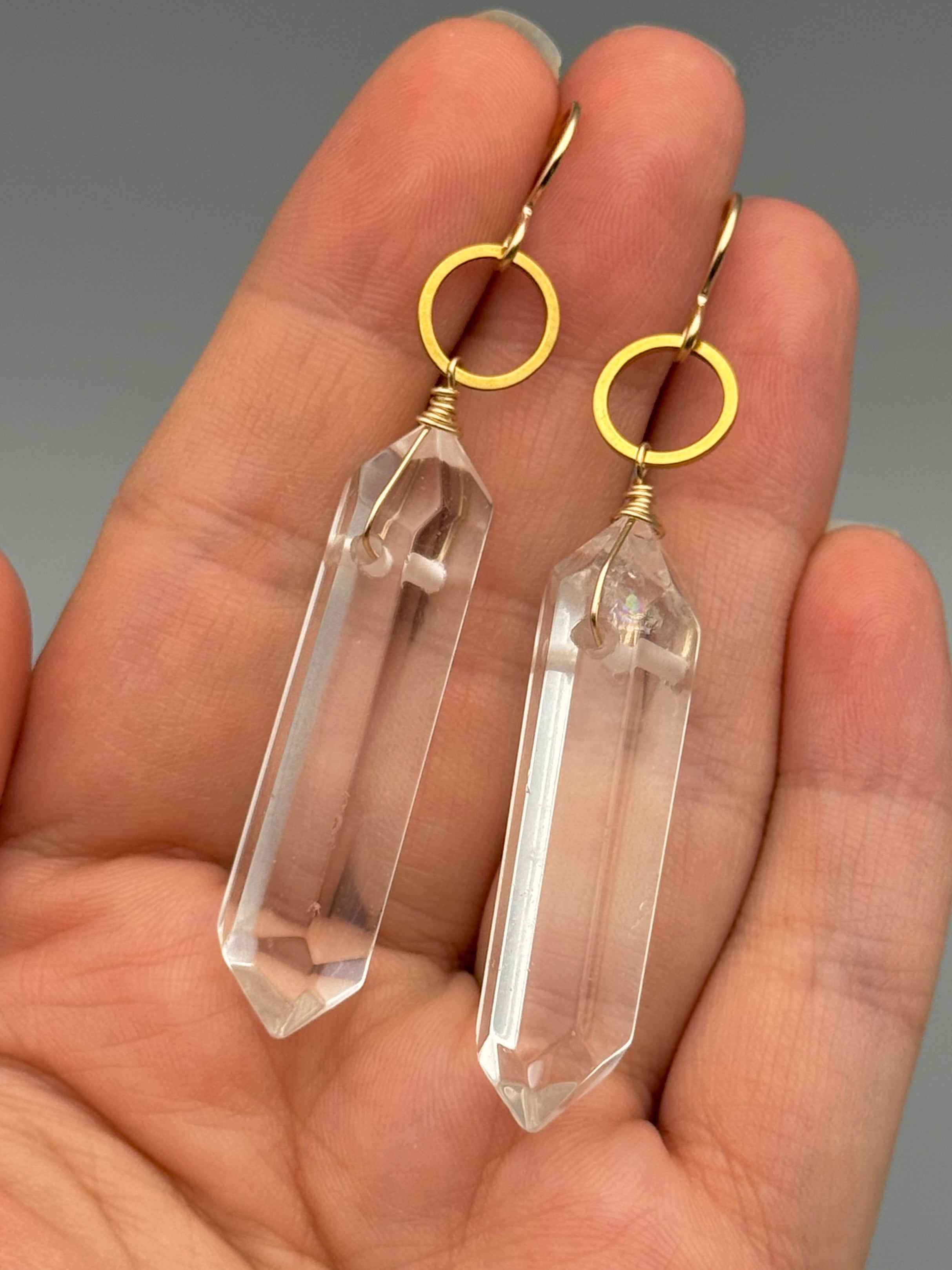 •LUNA• double terminated quartz + gold earrings